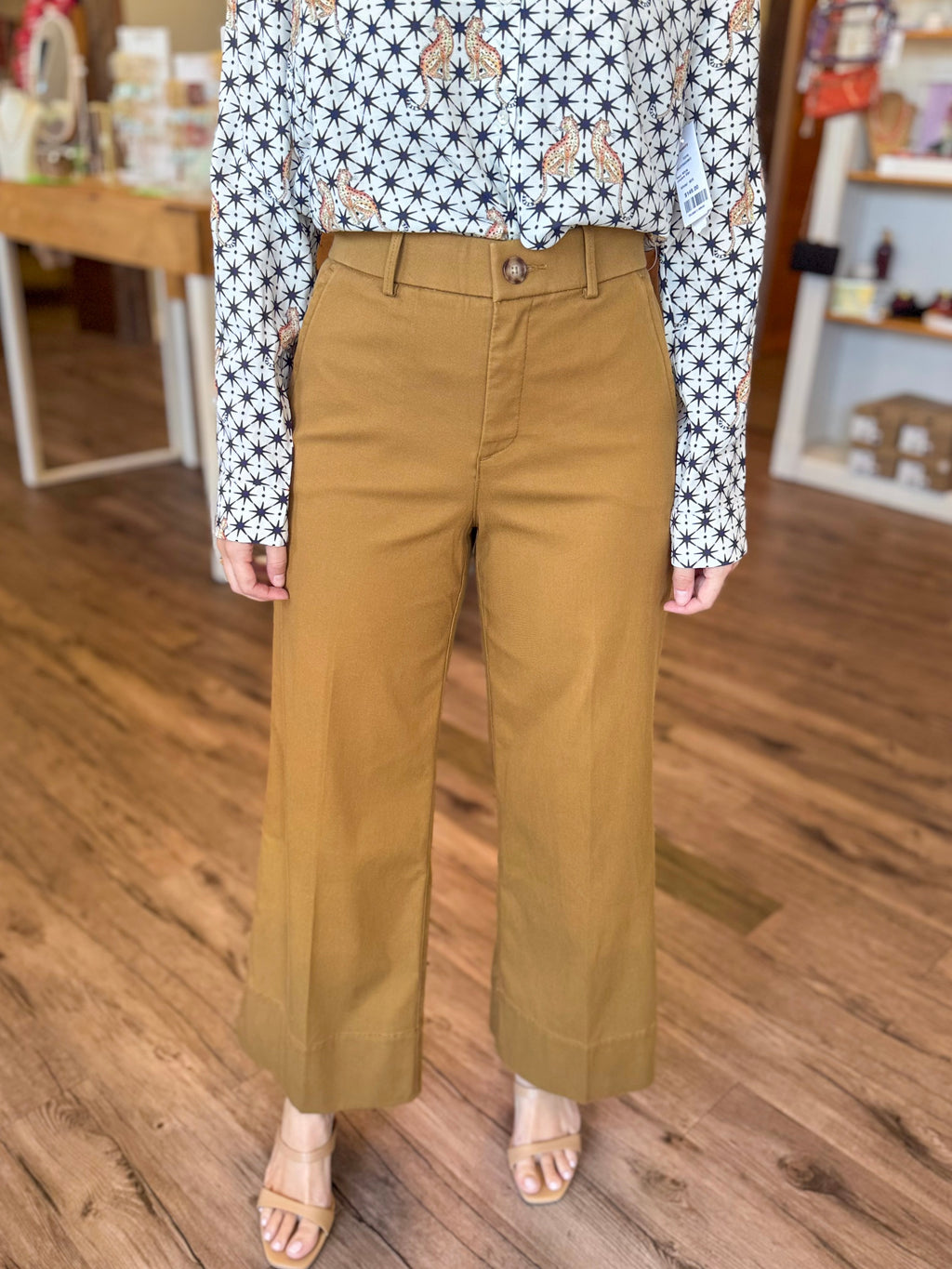 Wide Leg Twill Pants in Flax