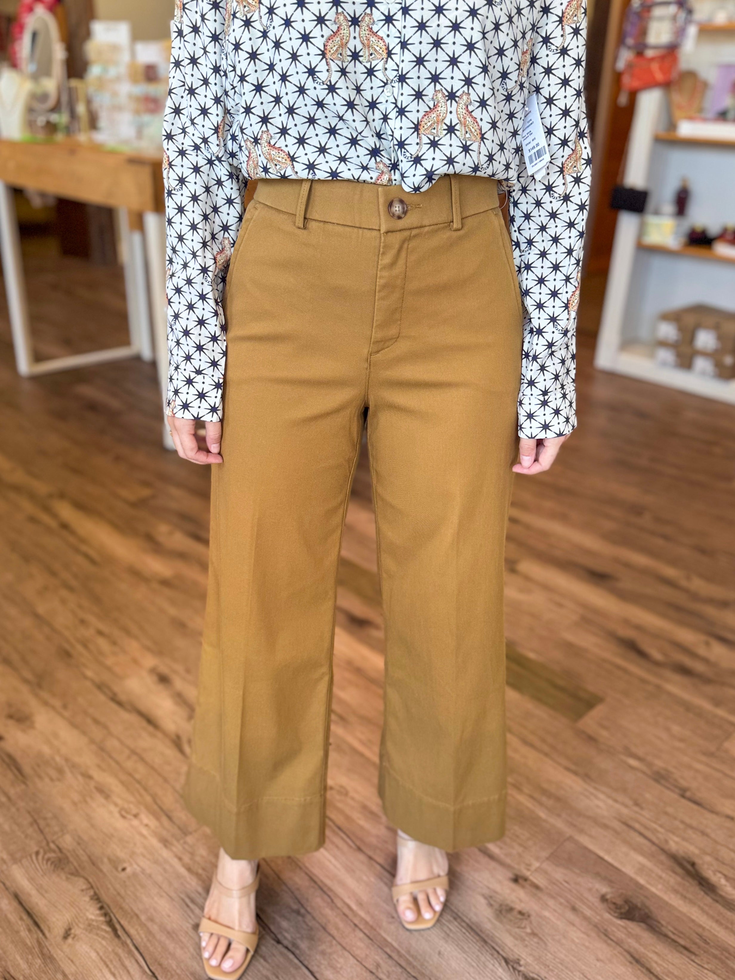 Wide Leg Twill Pants in Flax