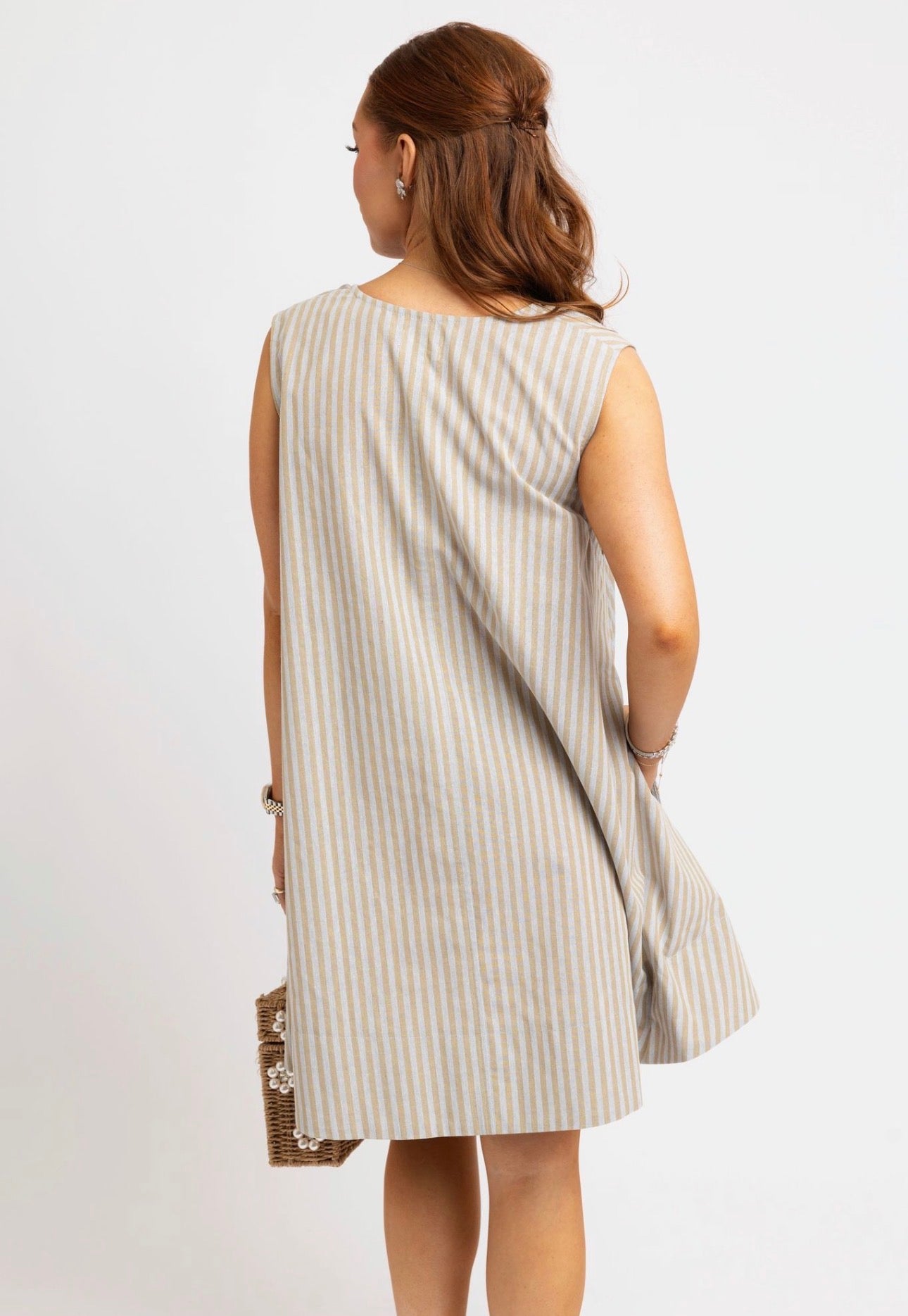 Linen Stripe Scoop Neck Dress