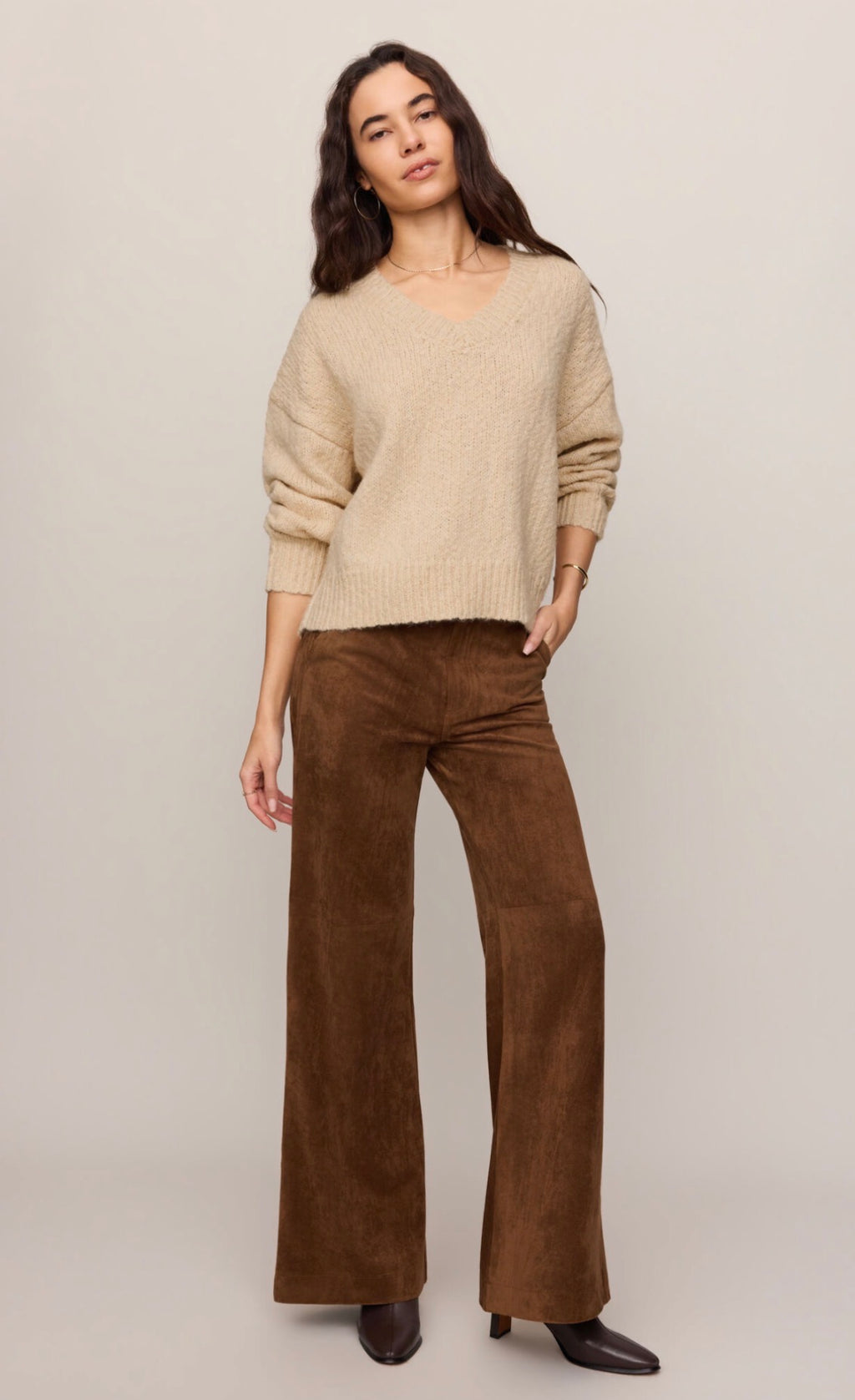 Cecile Mid Rise Wide Leg Suede Pants