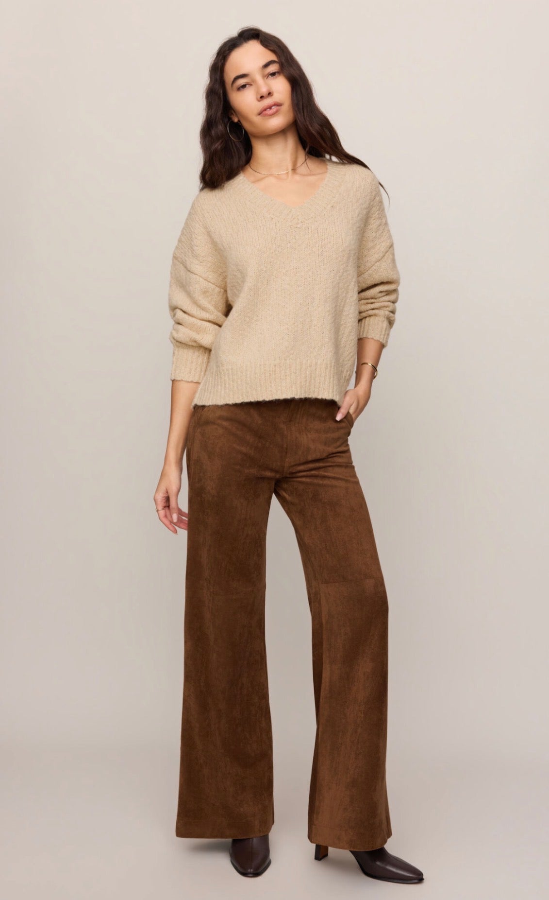 Cecile Mid Rise Wide Leg Suede Pants