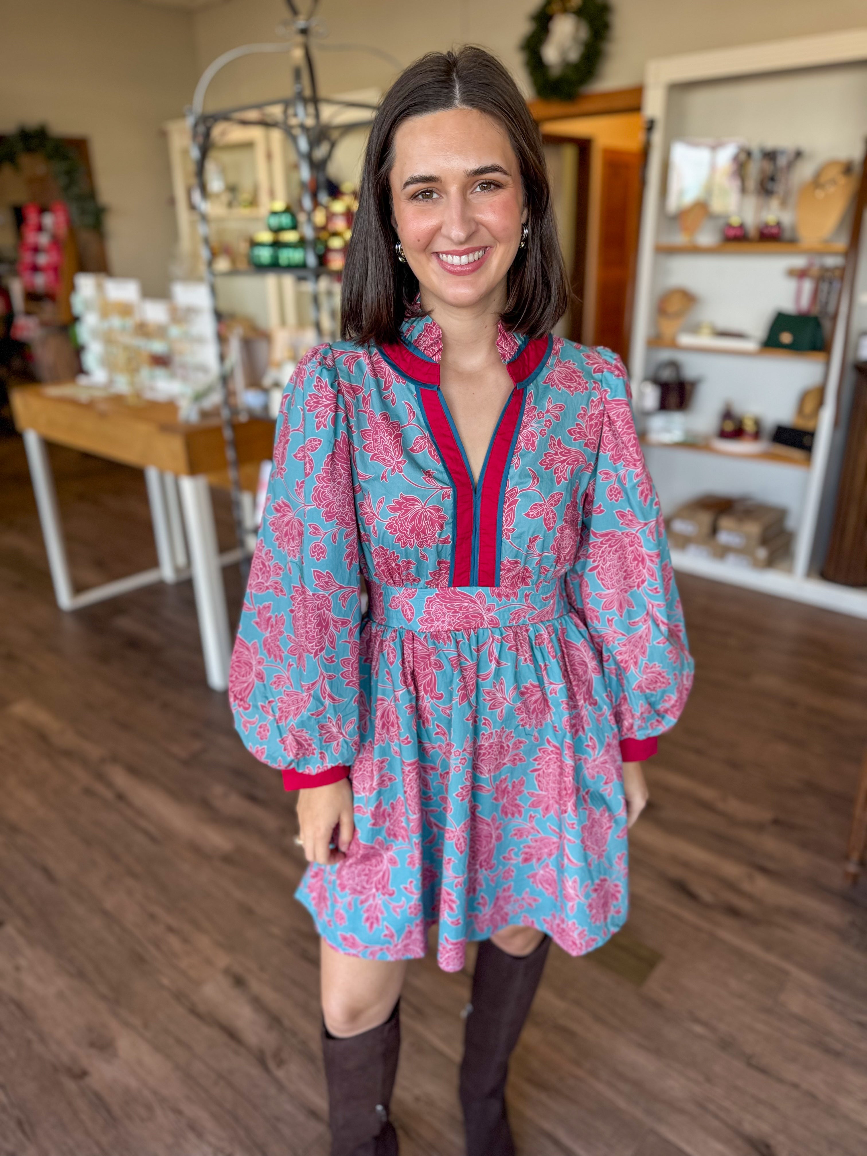 Blue and Pink Floral Mini Dress