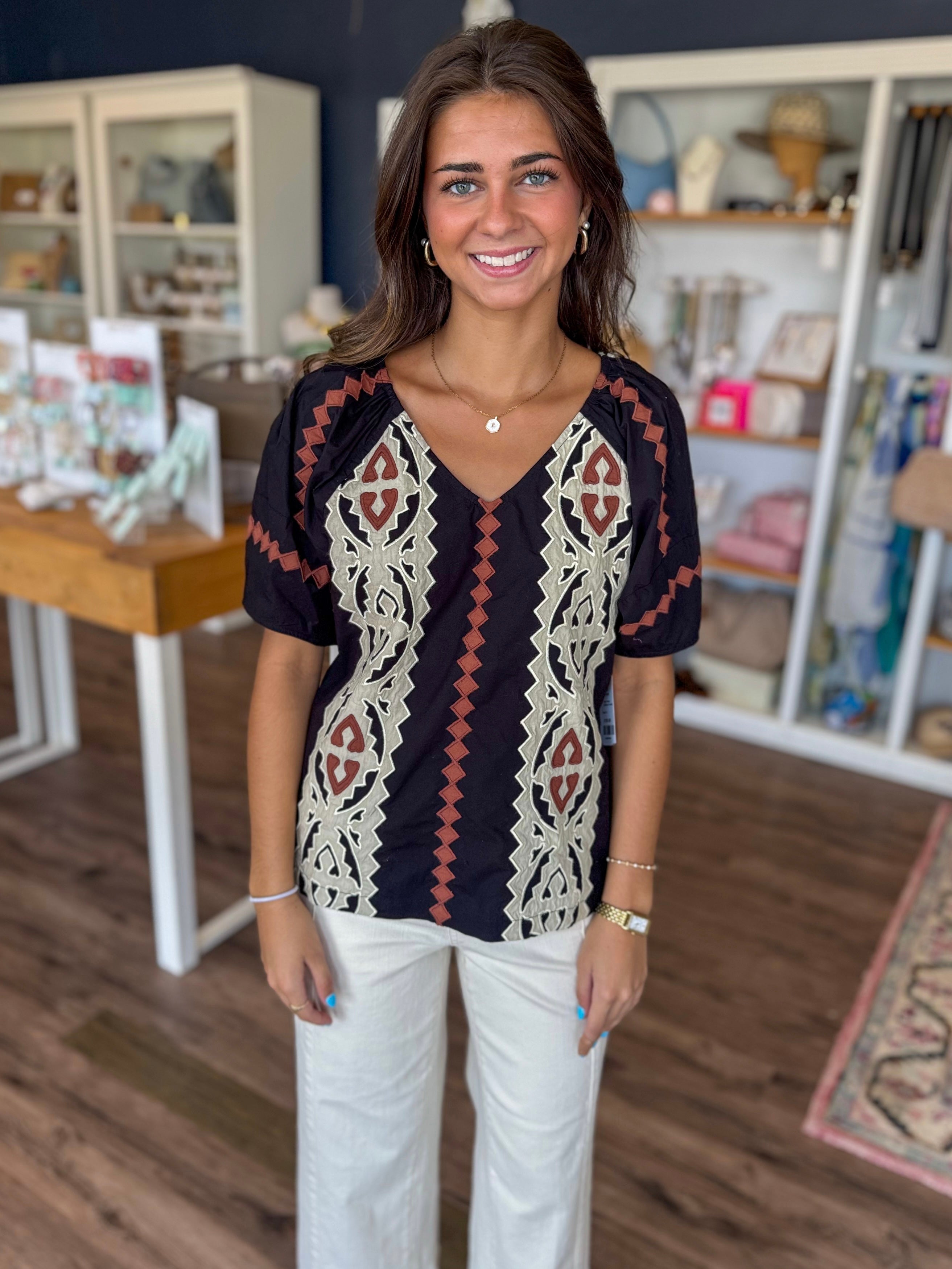 Black and Brown Appliqué Top
