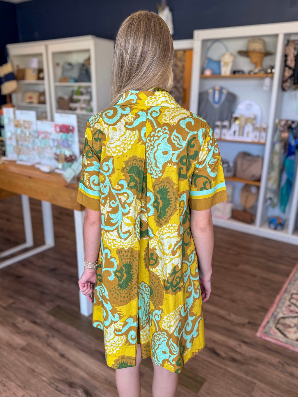 Saffron Scroll Placket Swing Dress