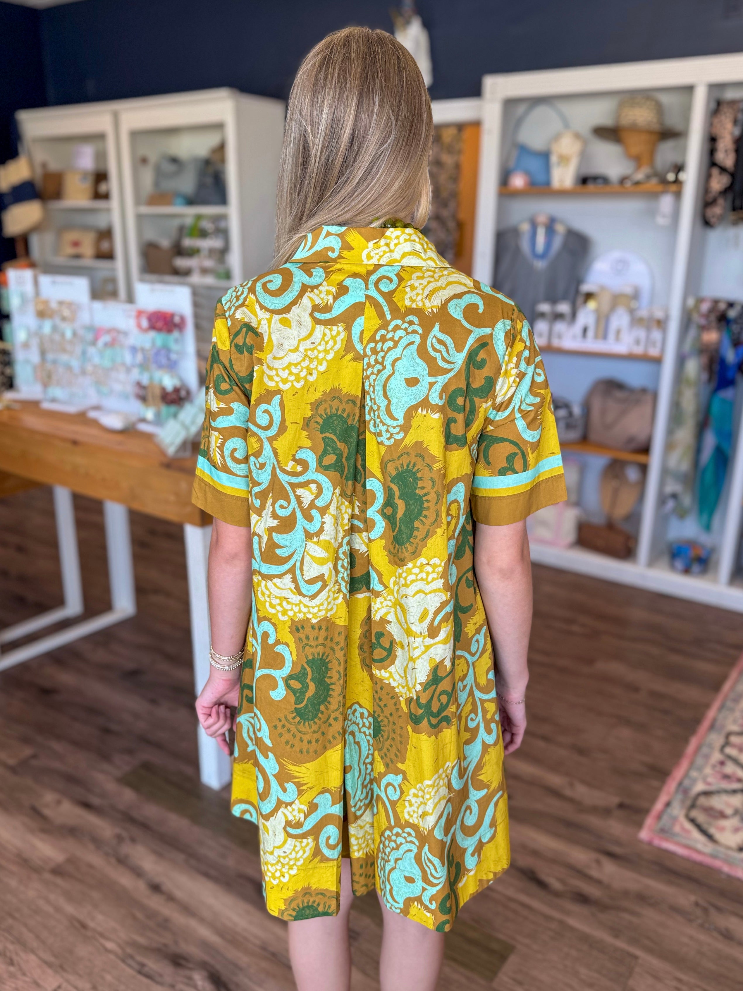 Saffron Scroll Placket Swing Dress