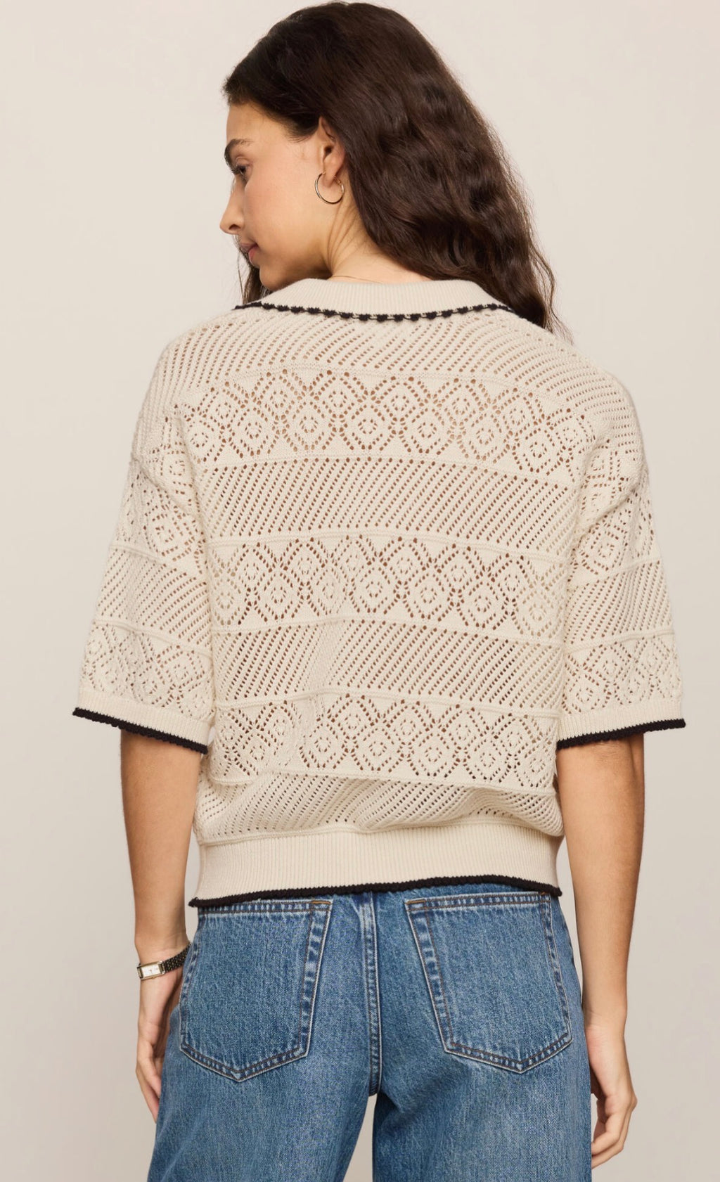 Denman Crochet Polo Sweater