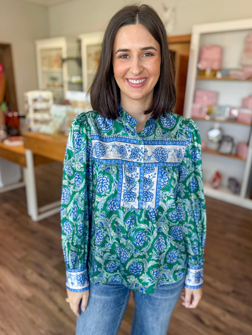 Blue Green Silk Blouse