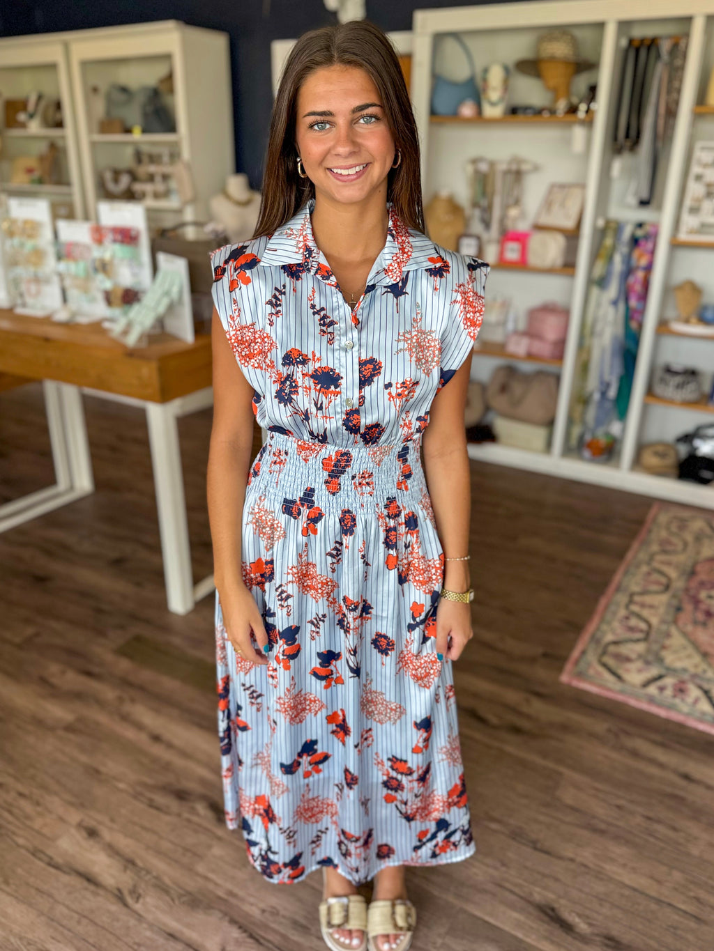 Silky Sky Smocked Midi Dress