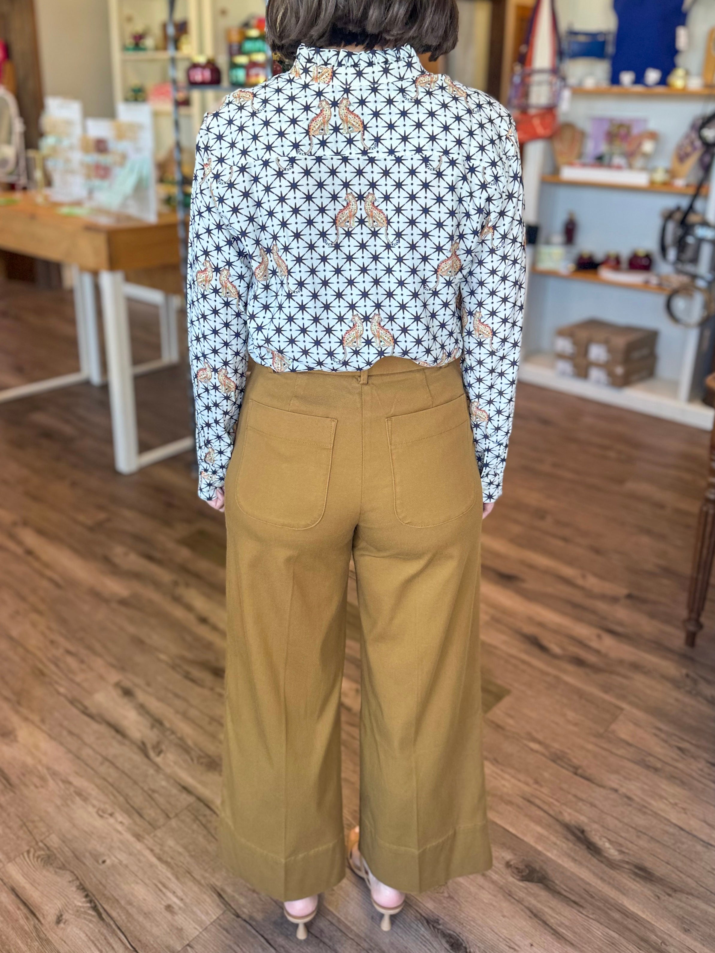 Wide Leg Twill Pants in Flax