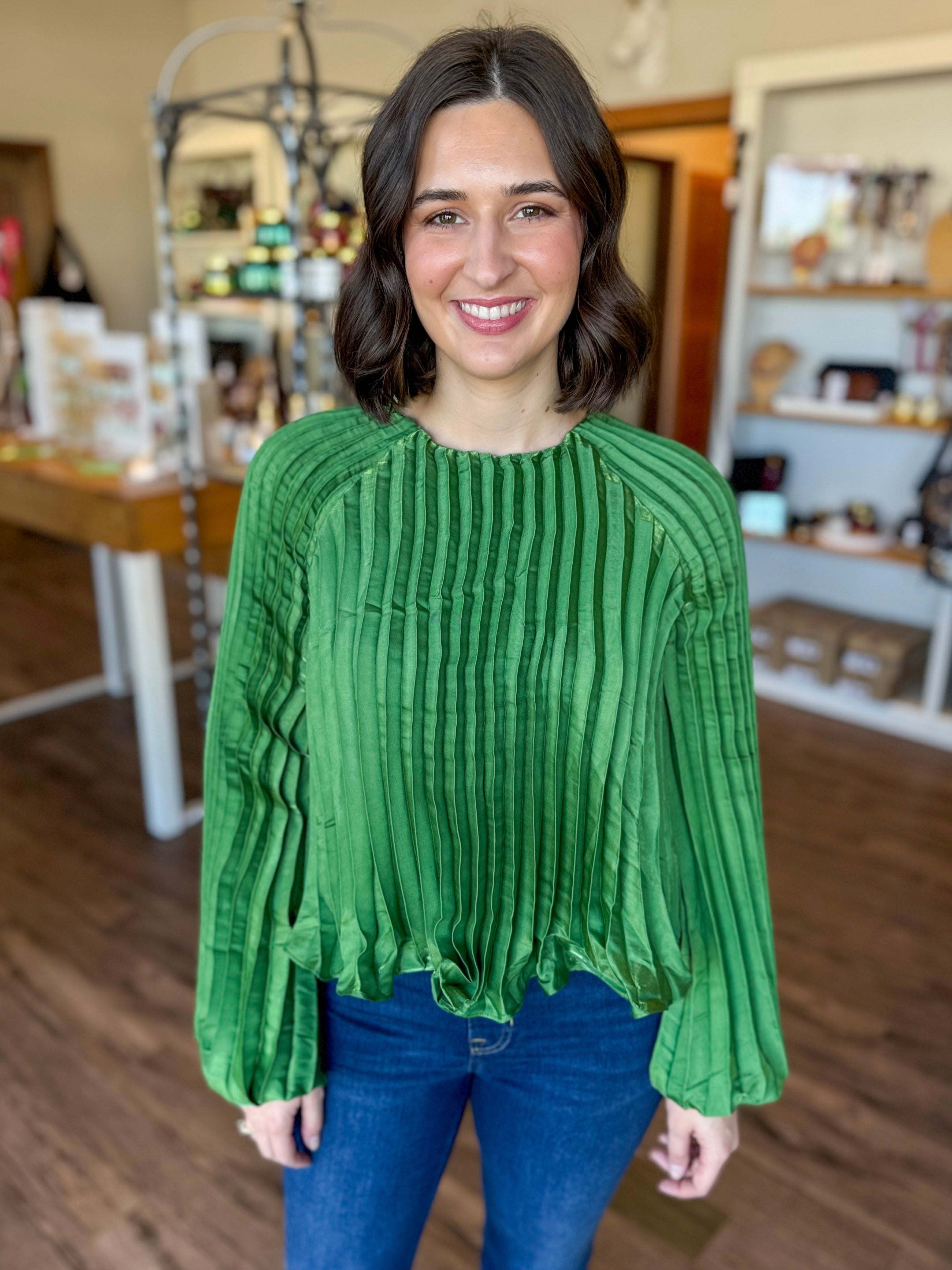 Green Pleated Top