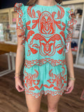 Mint and Orange Embroidered Shorts