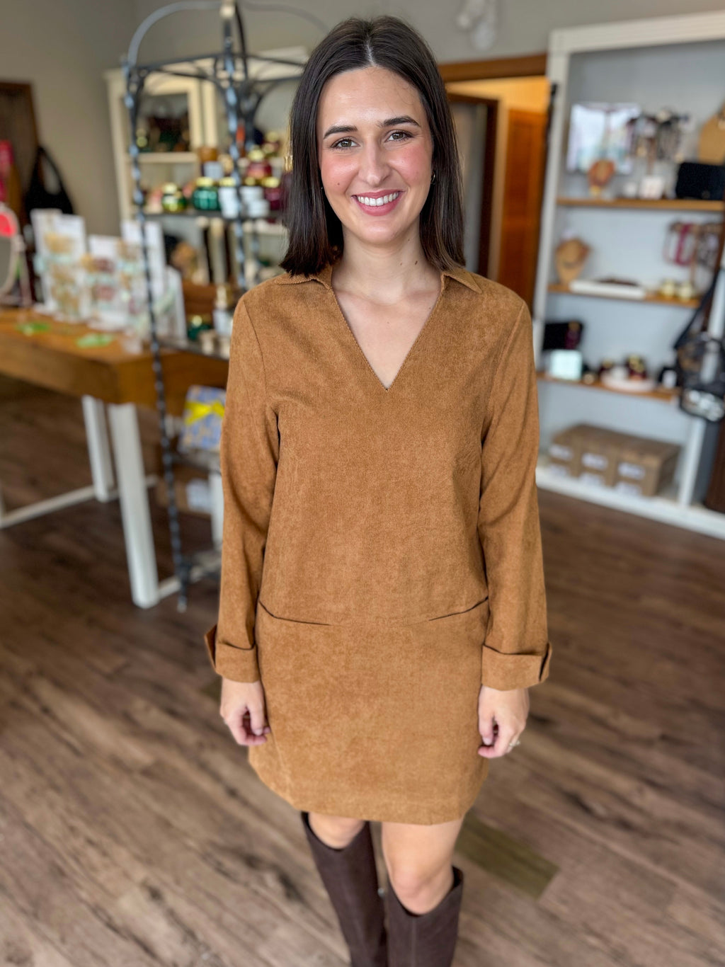 Camel Corduroy Pocket Dress