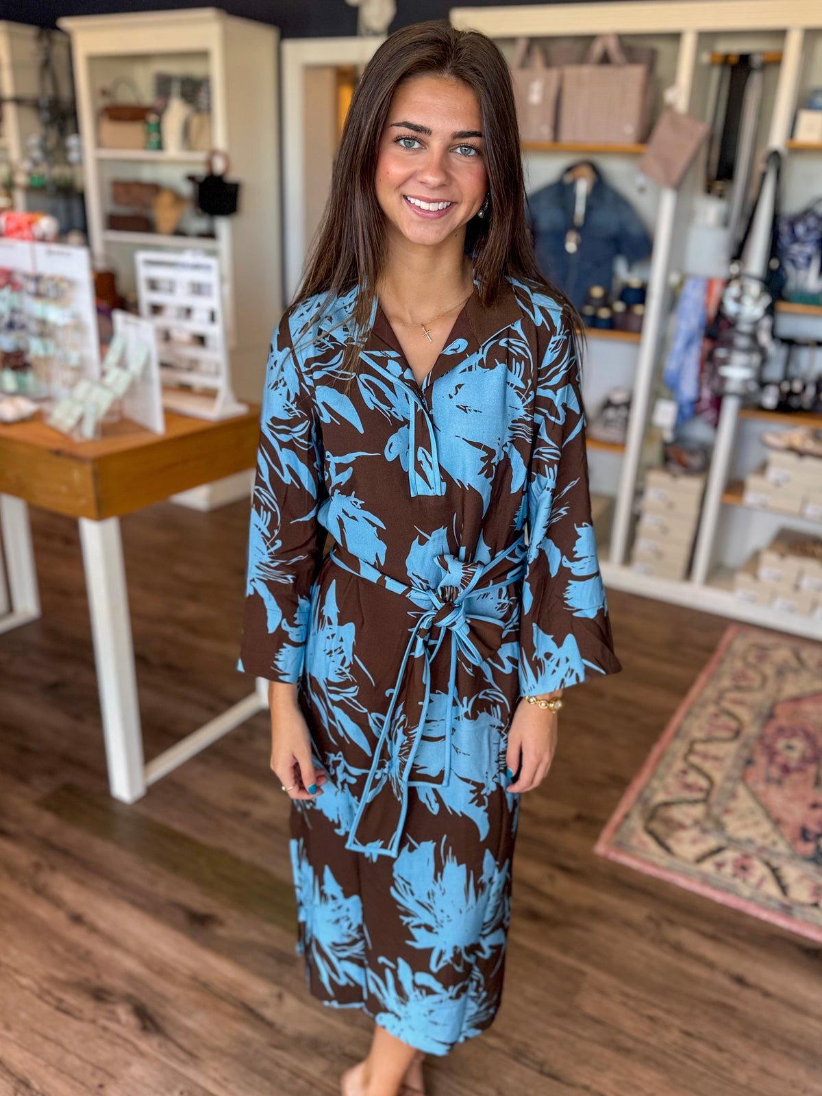 Iced Petals Stand Collar Midi Dress