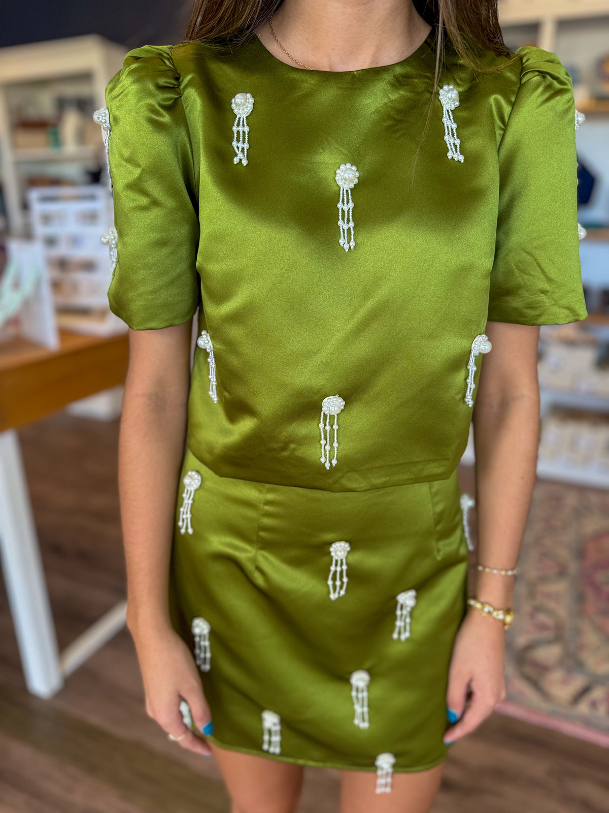 Olive Green Pearl Skirt