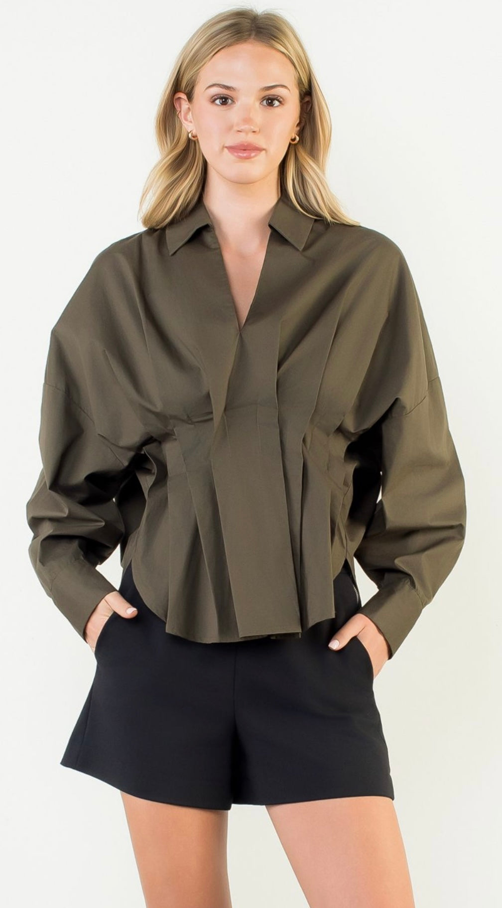 Olive Cinched Blouse