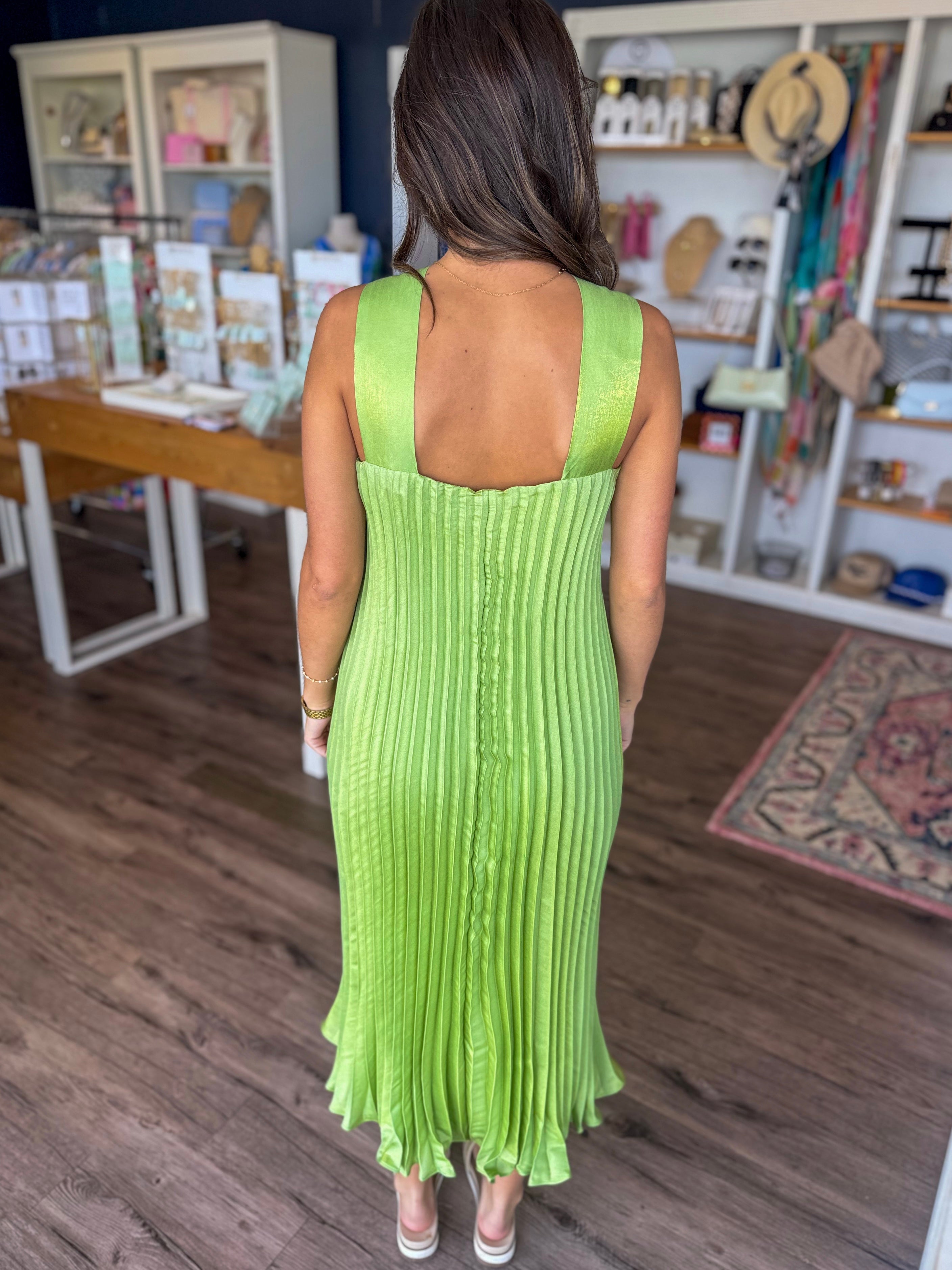 Pleated Dress in Matcha