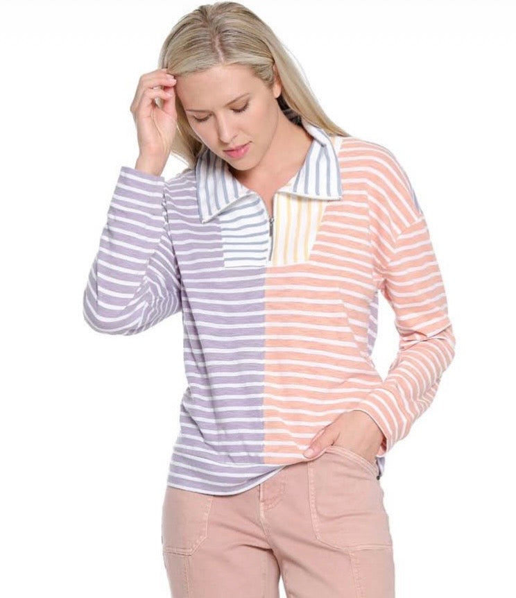 Multi Stripe Zip Pullover