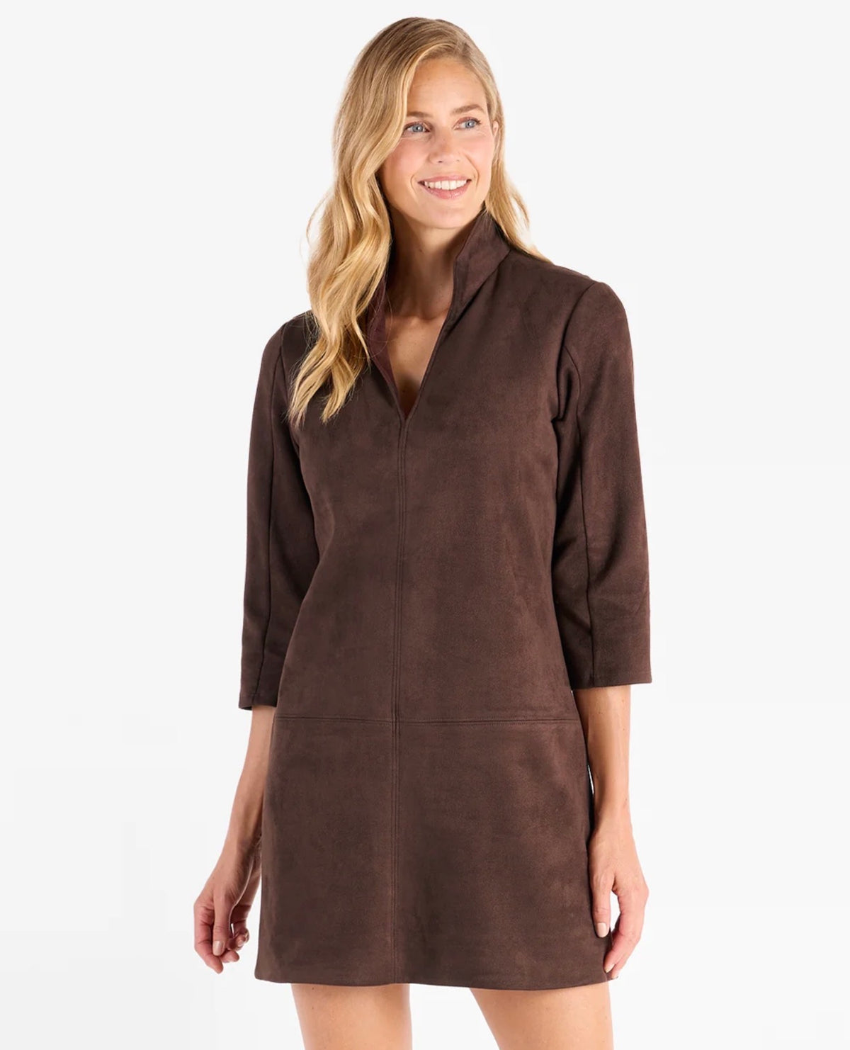 Callie Faux Suede Dress in Espresso