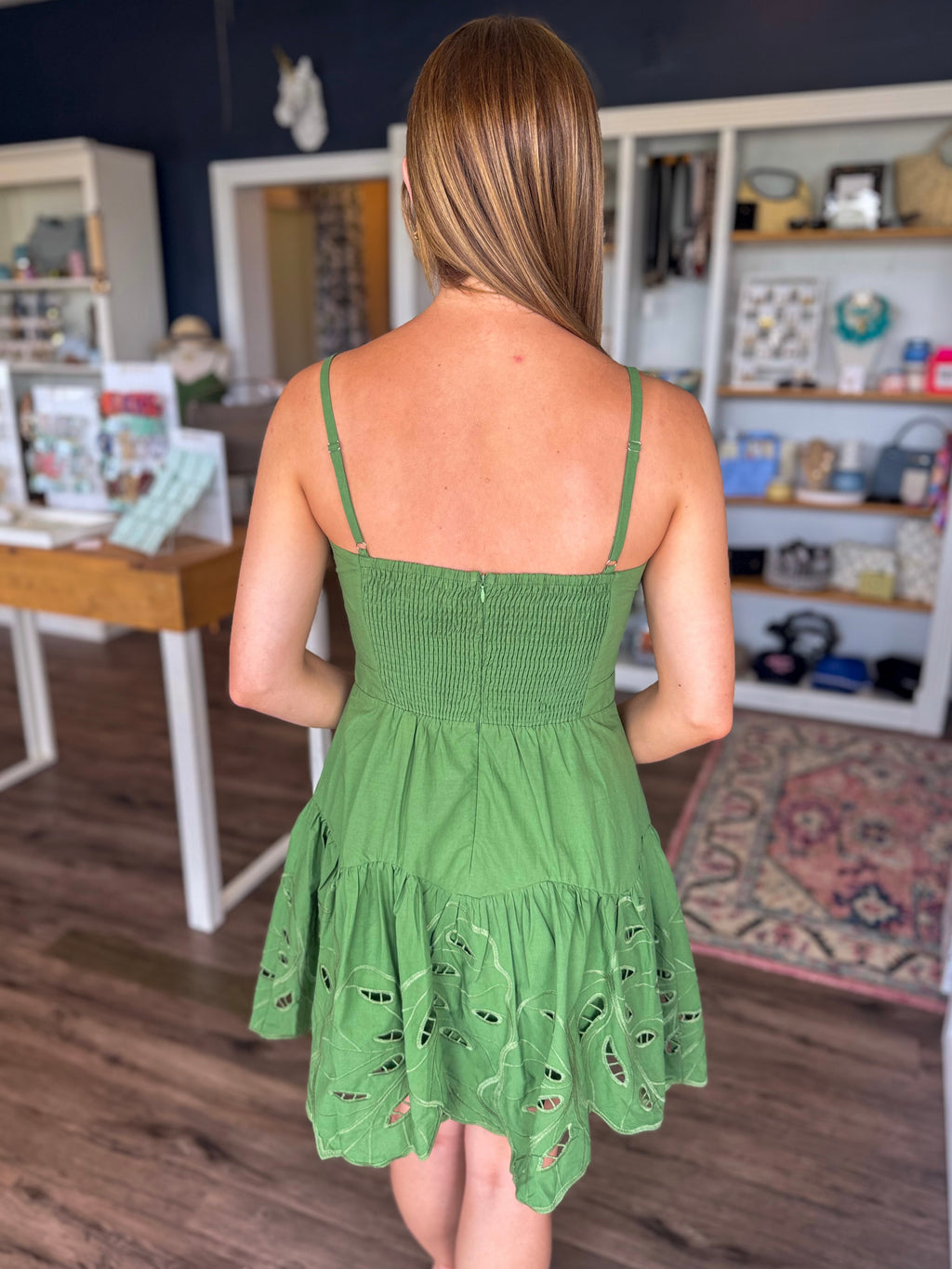 Green Cutwork Mini Dress