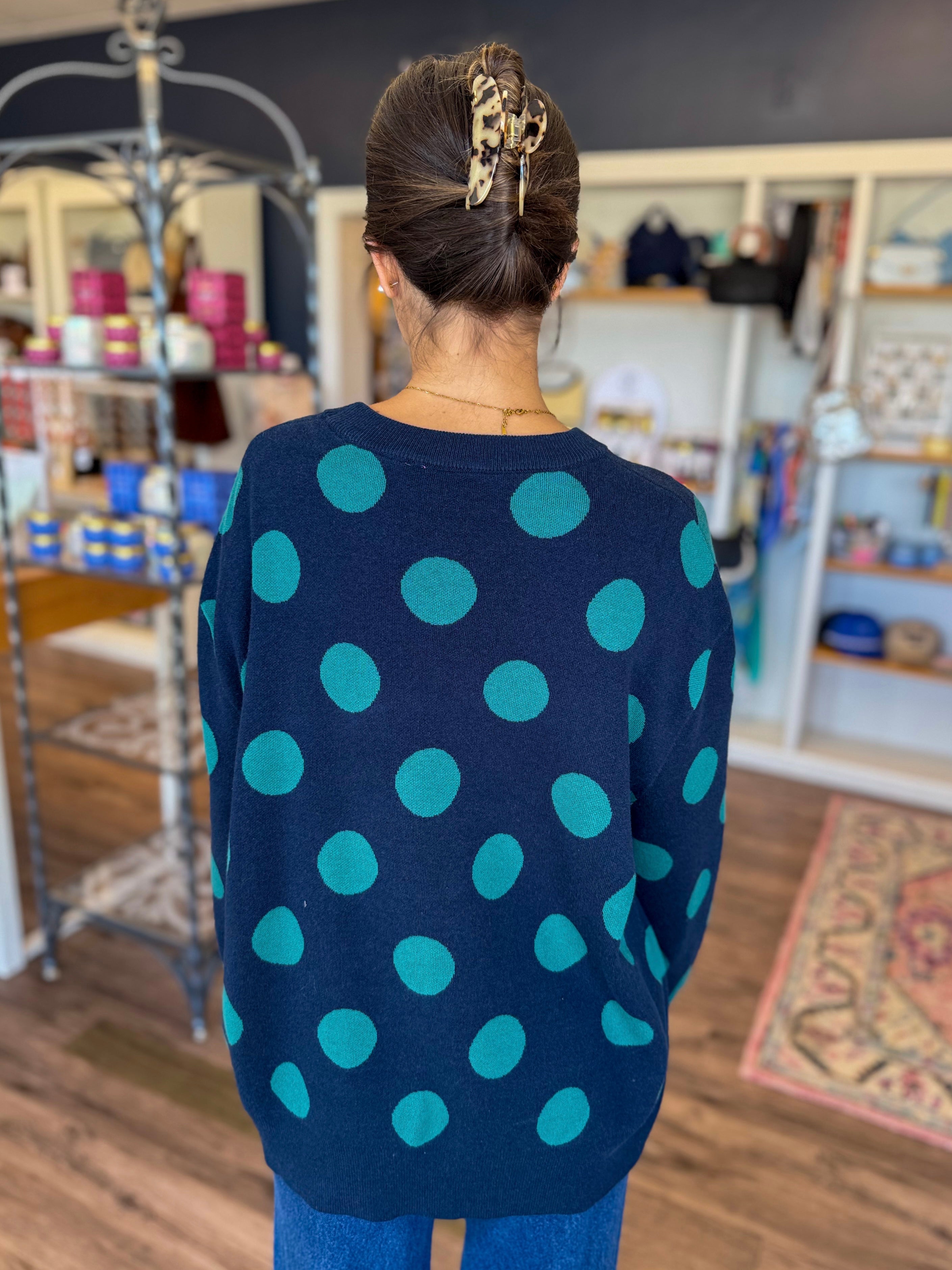 Navy Polkadot Sequin Duck Sweatshirt