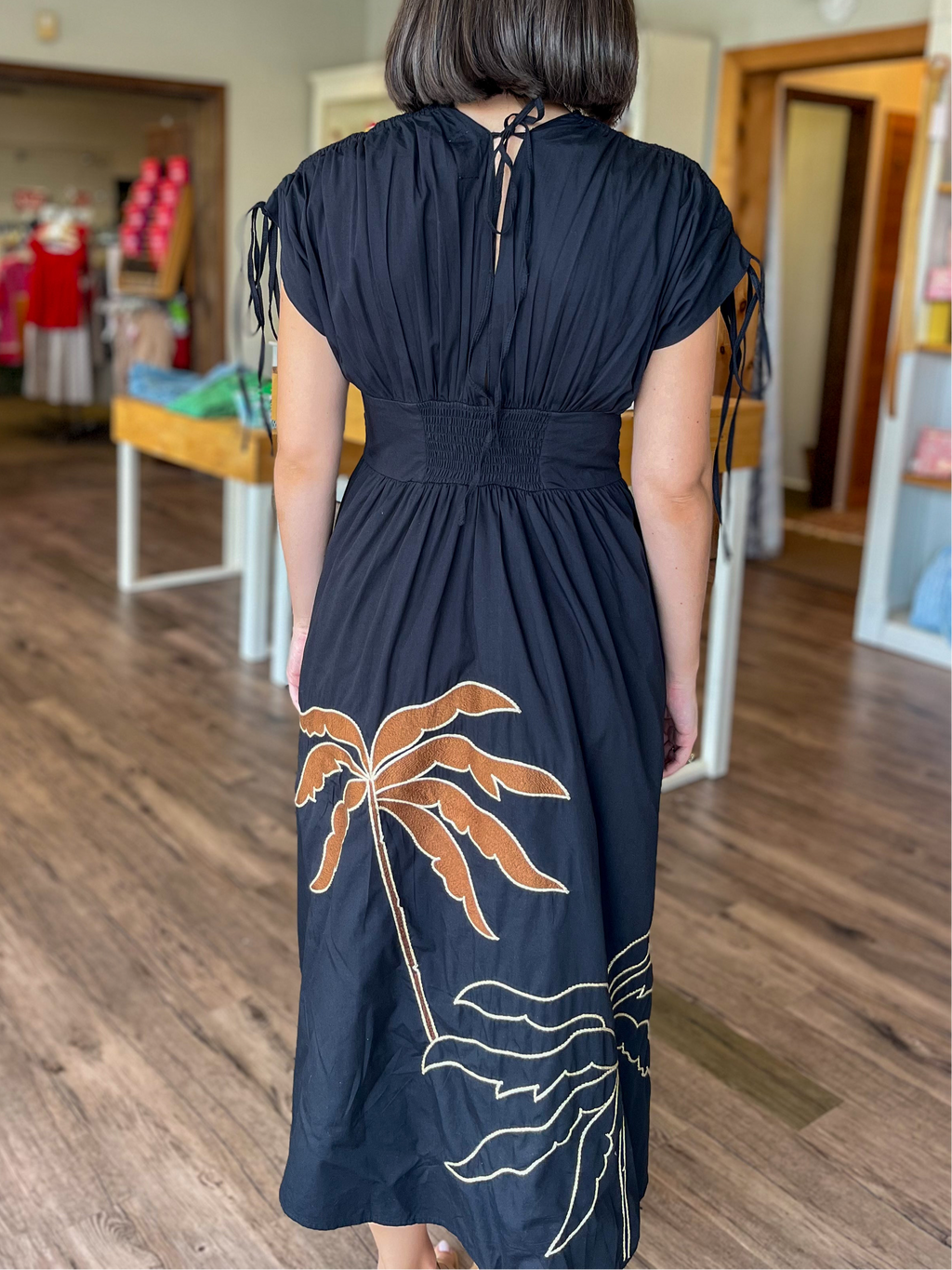 Embroidered Palm Tree Maxi Dress