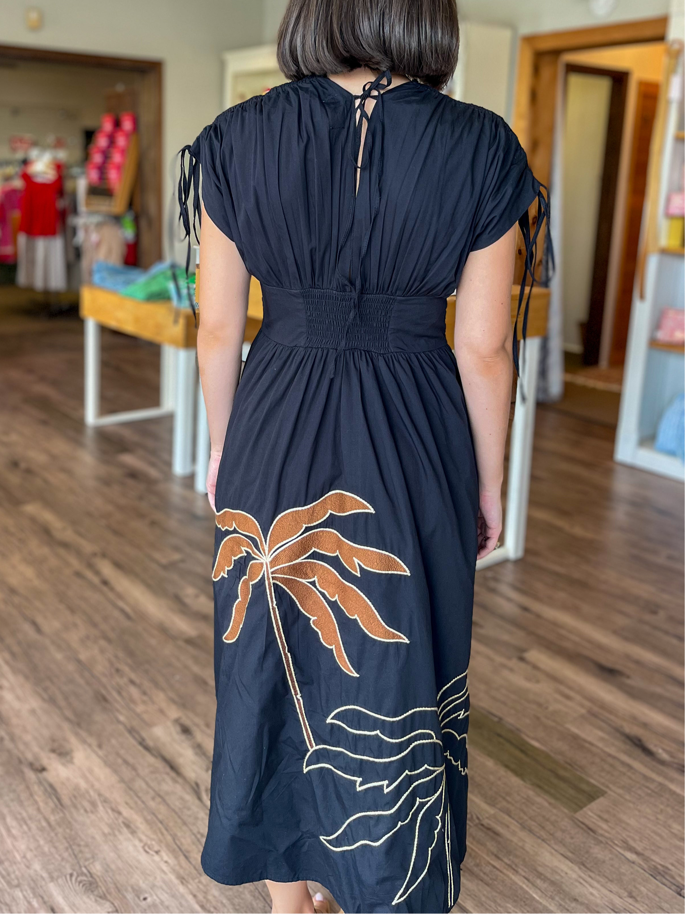 Embroidered Palm Tree Maxi Dress