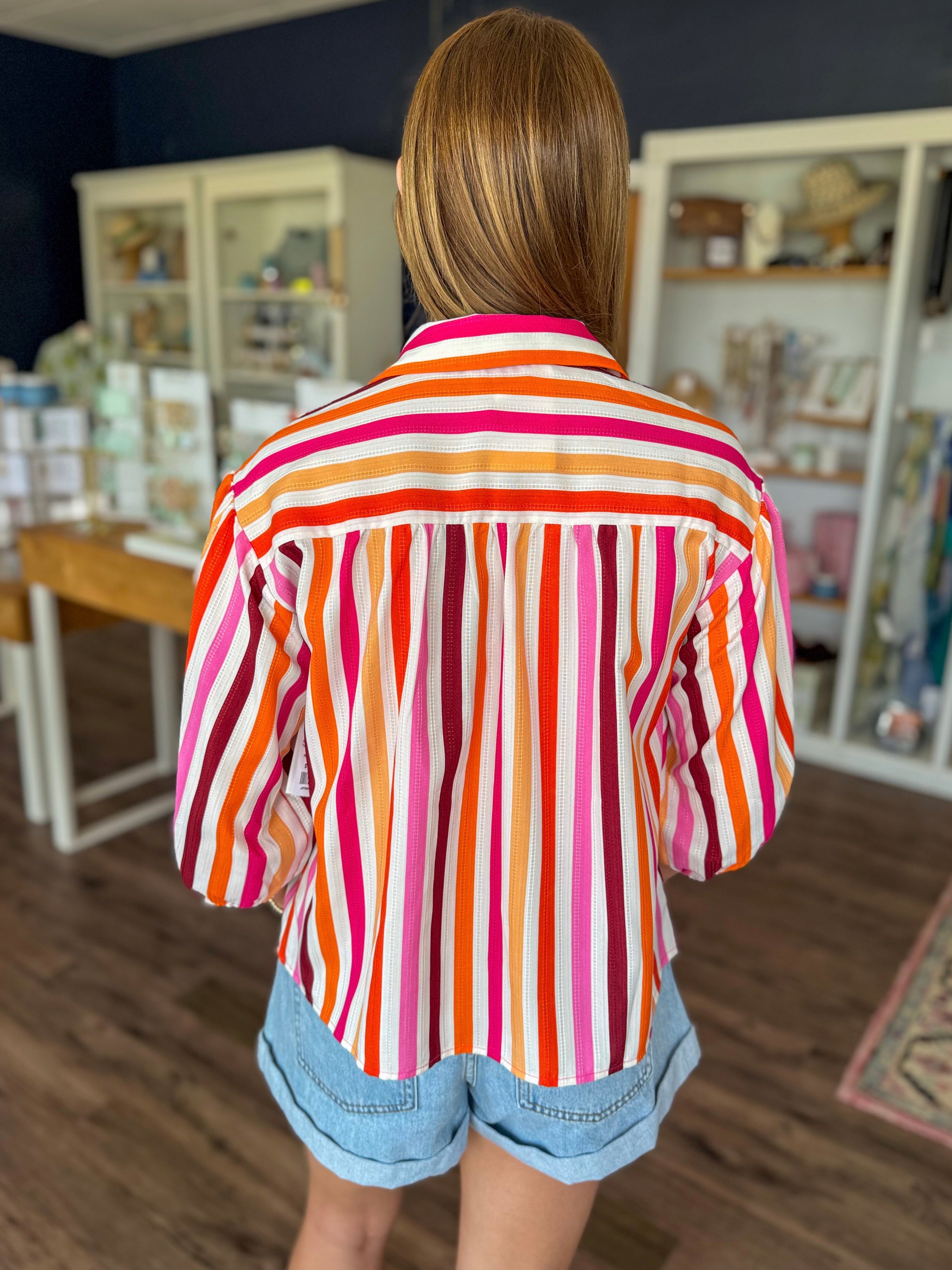 Rose Stripe Collar Top