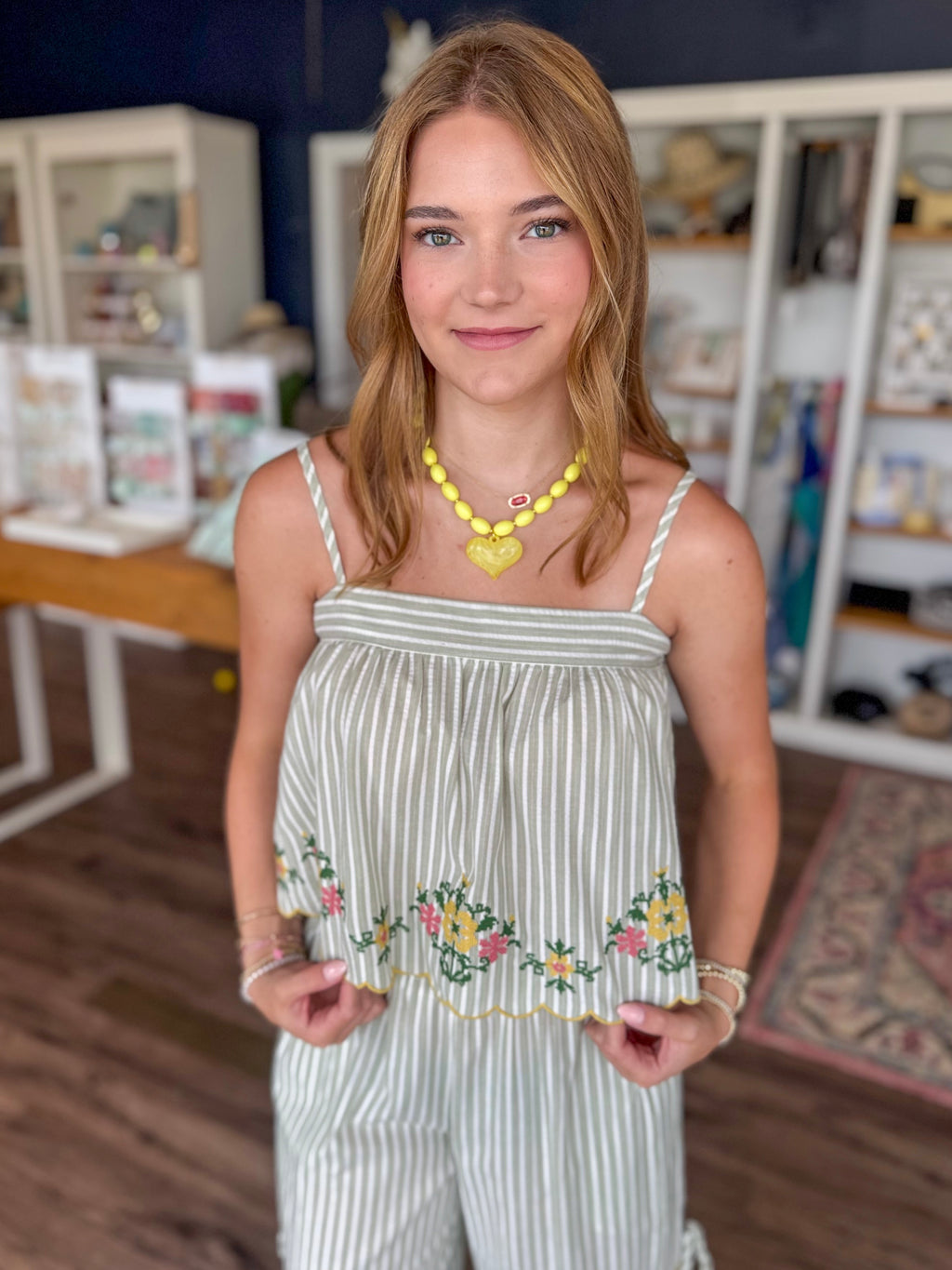 Sage Stripe Floral Top