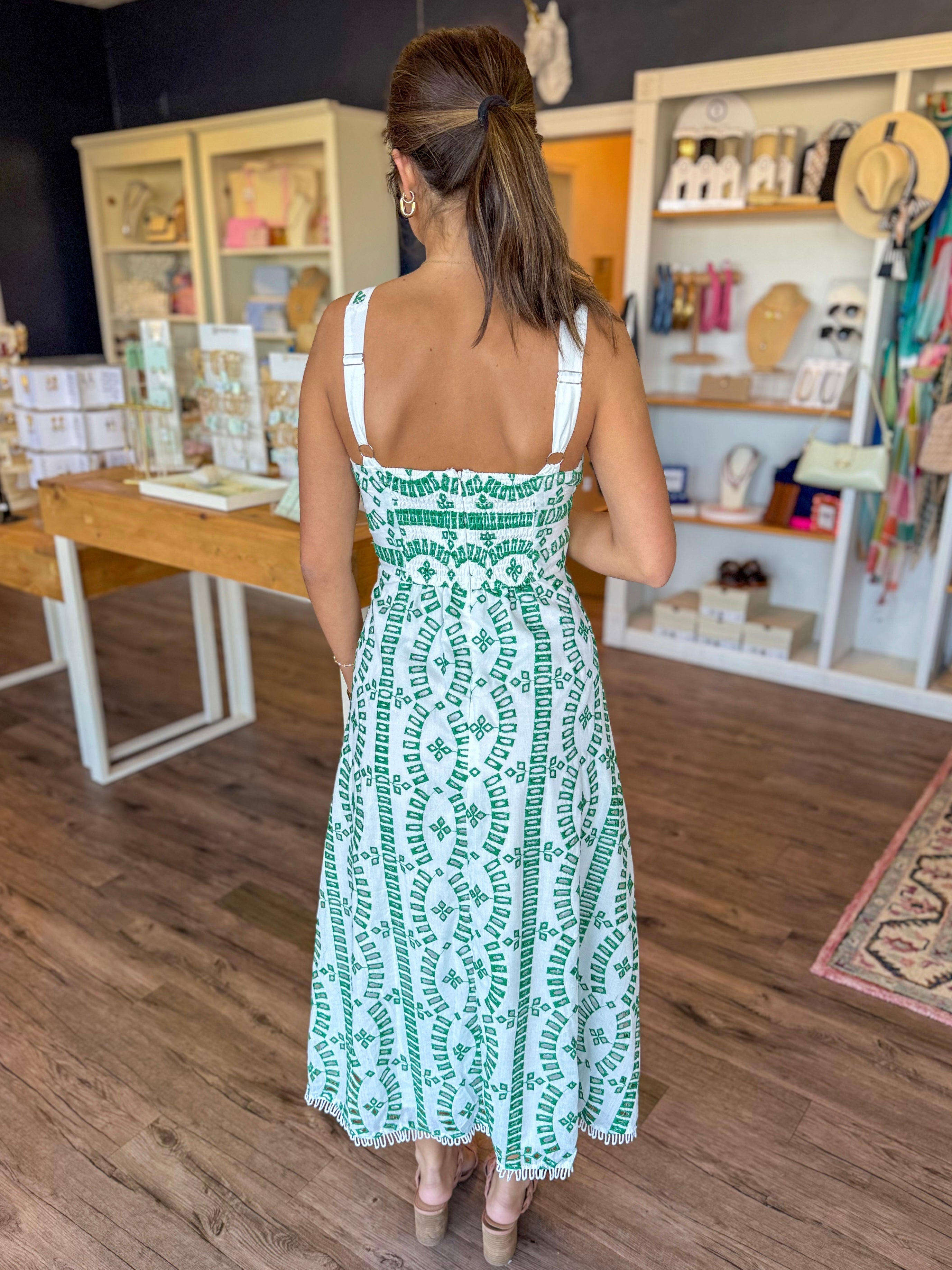 Savi Green Embroidered Dress