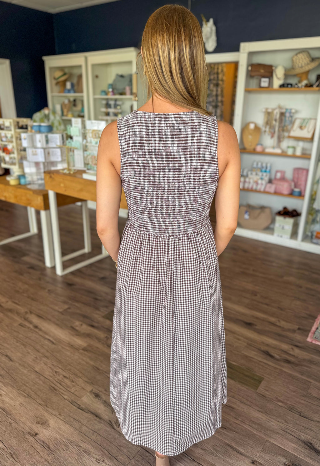 Brown Gingham Maxi Dress