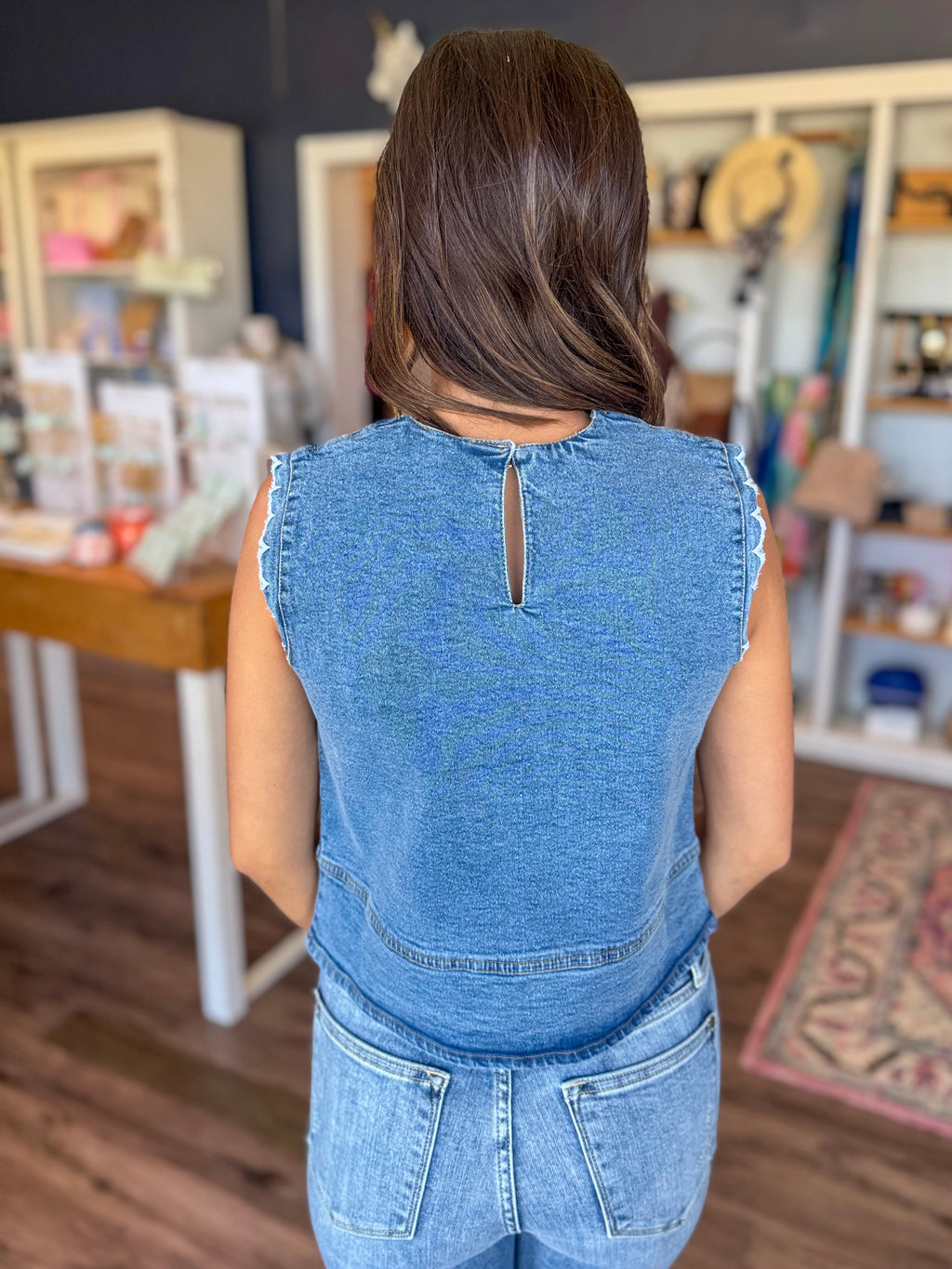 Denim Scallop Top