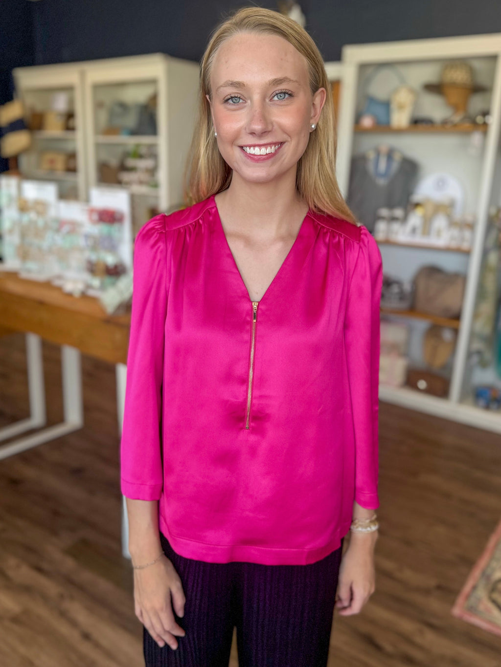 Silk Breeze Zipper Blouse