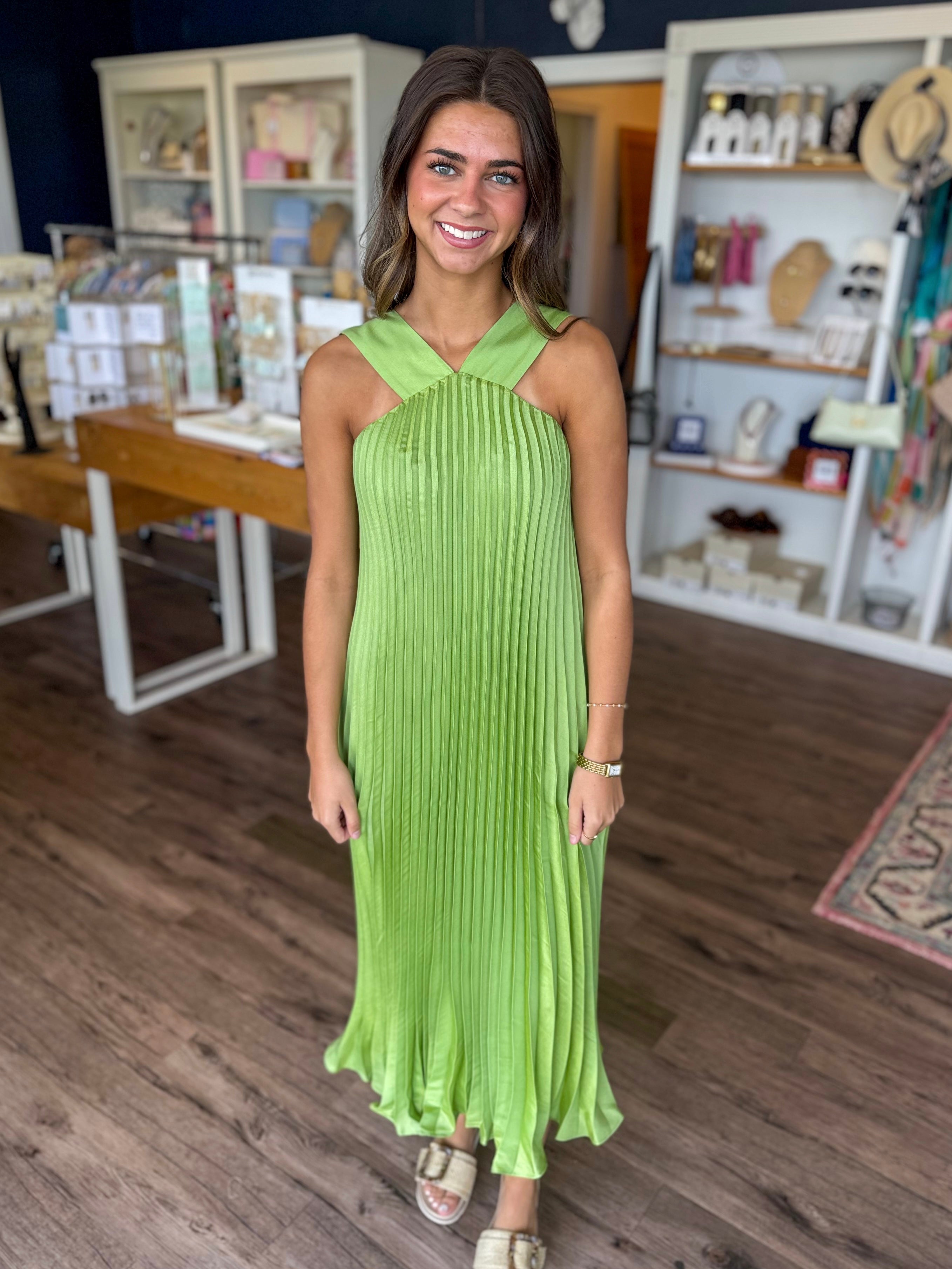Pleated Dress in Matcha