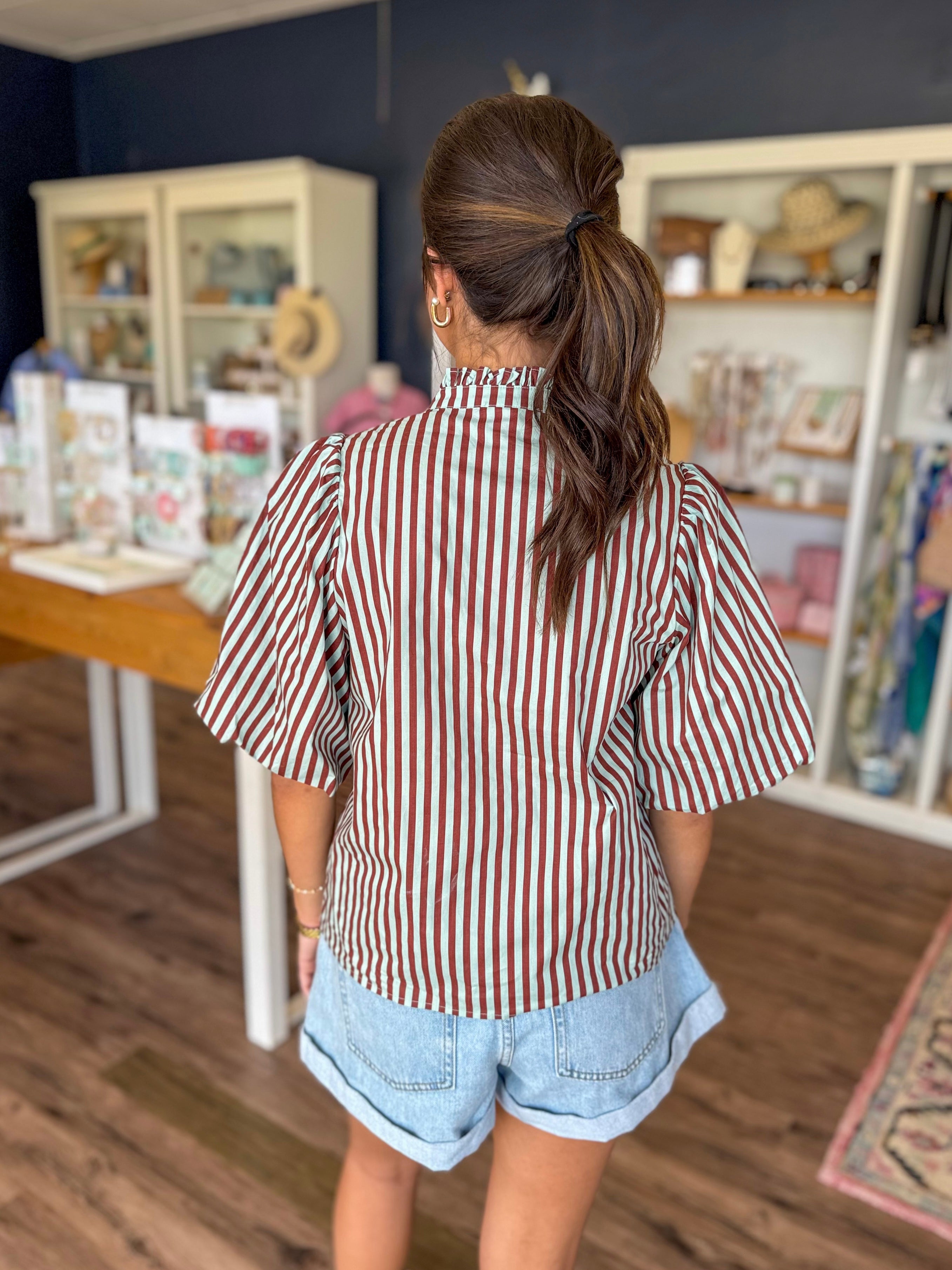 Brown and Teal Stripe Top