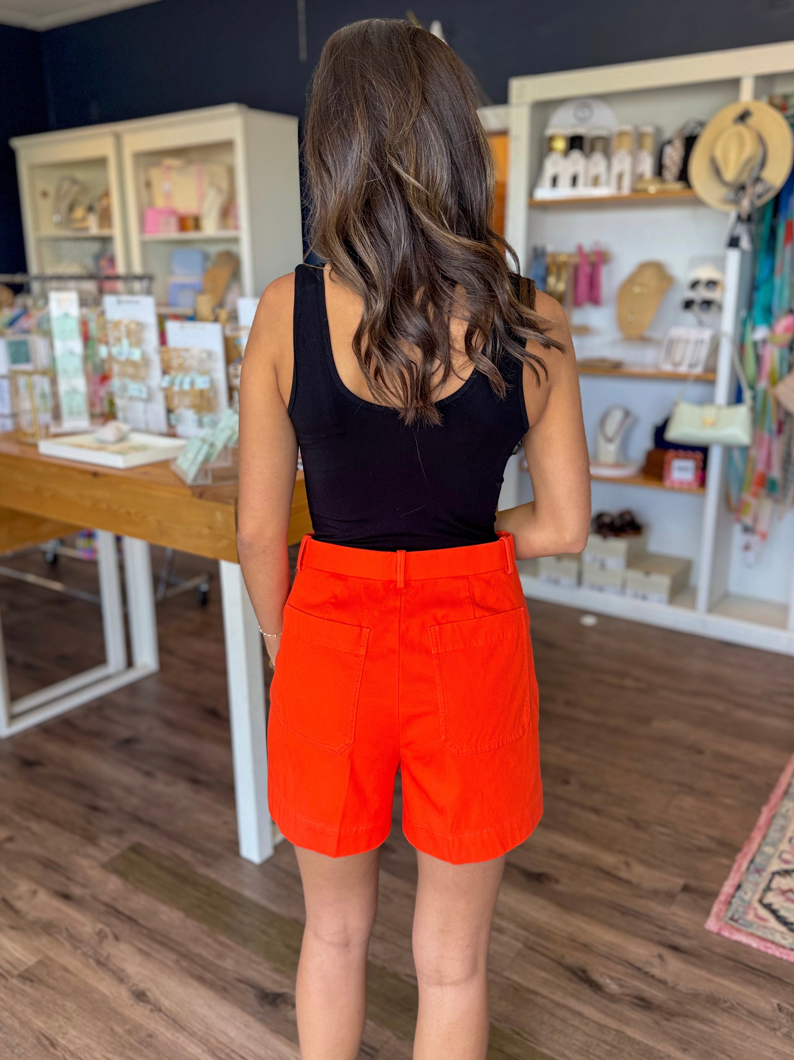 Stretch Twill Short in Sunset Coral