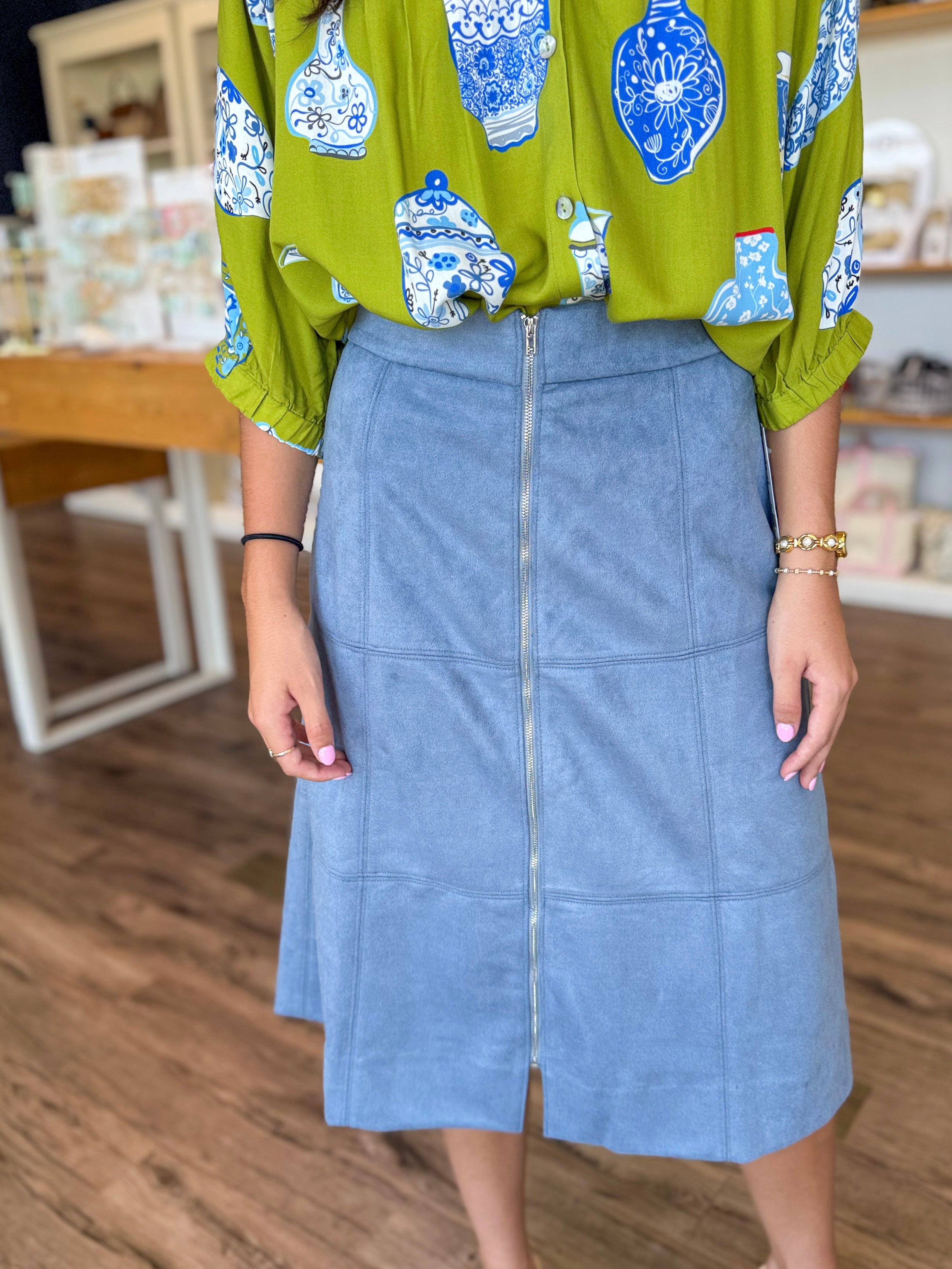 Blue Suede Skirt