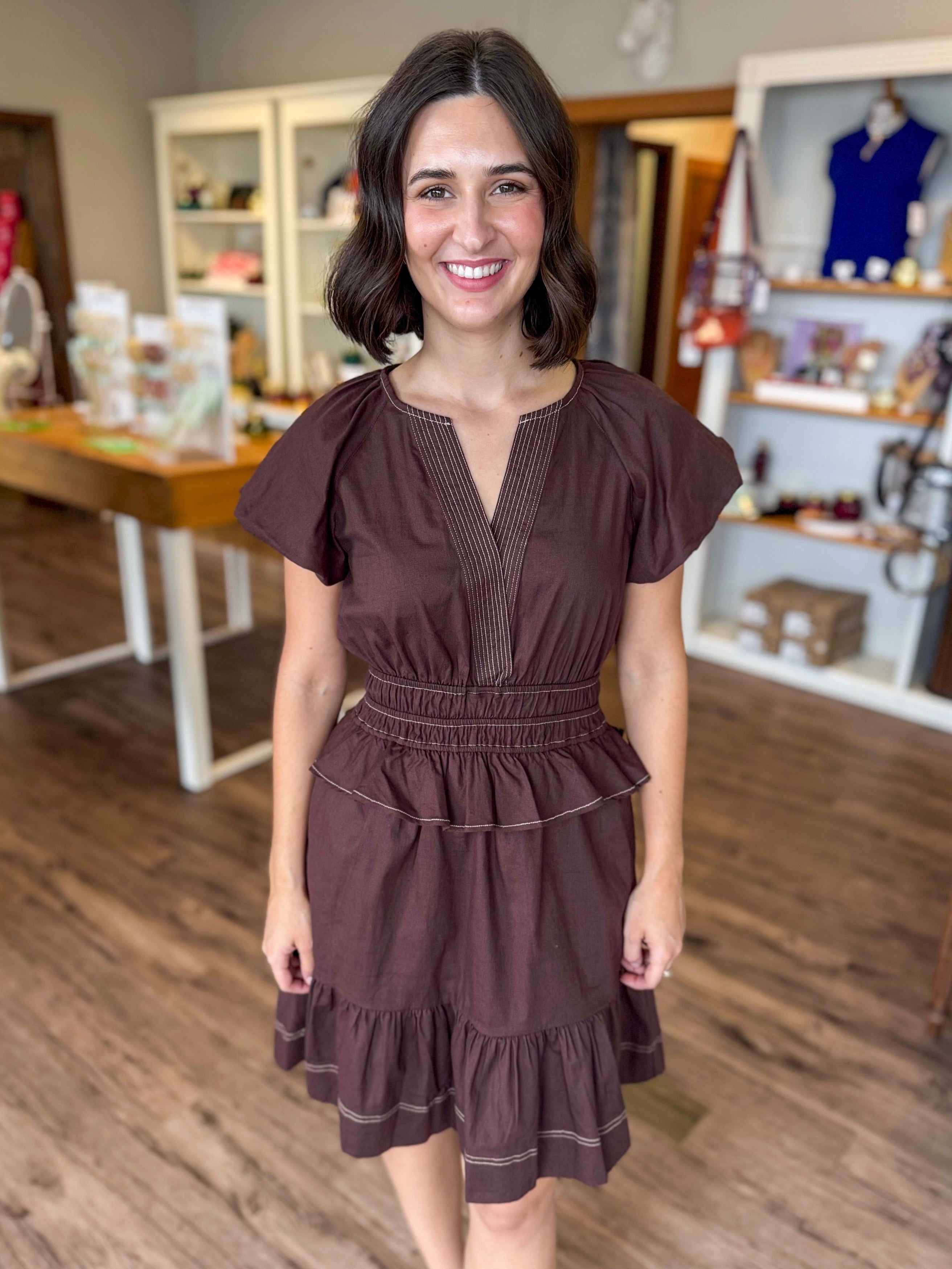 Brown Stitching Dress