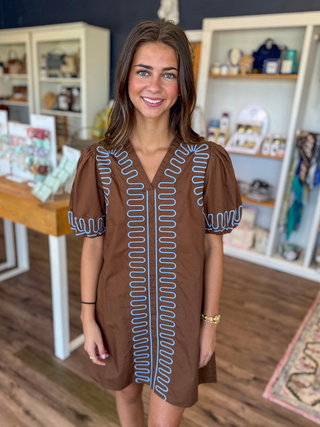 Brown and Blue Mini Dress