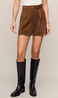 Ivory Suede Shorts in Saddle