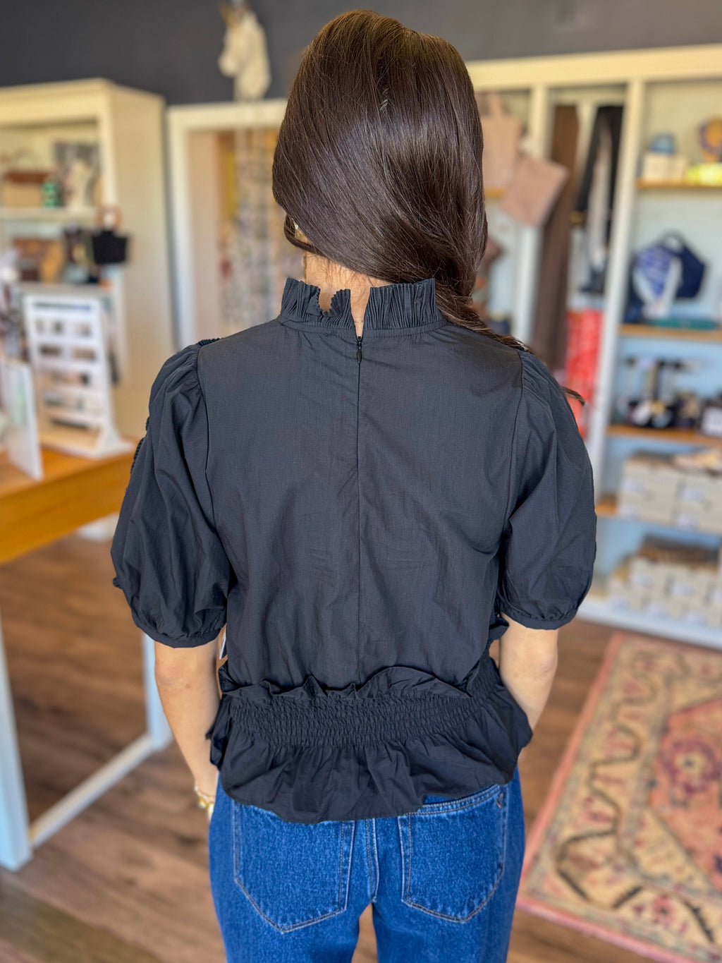 Black Ruffled Detail Top