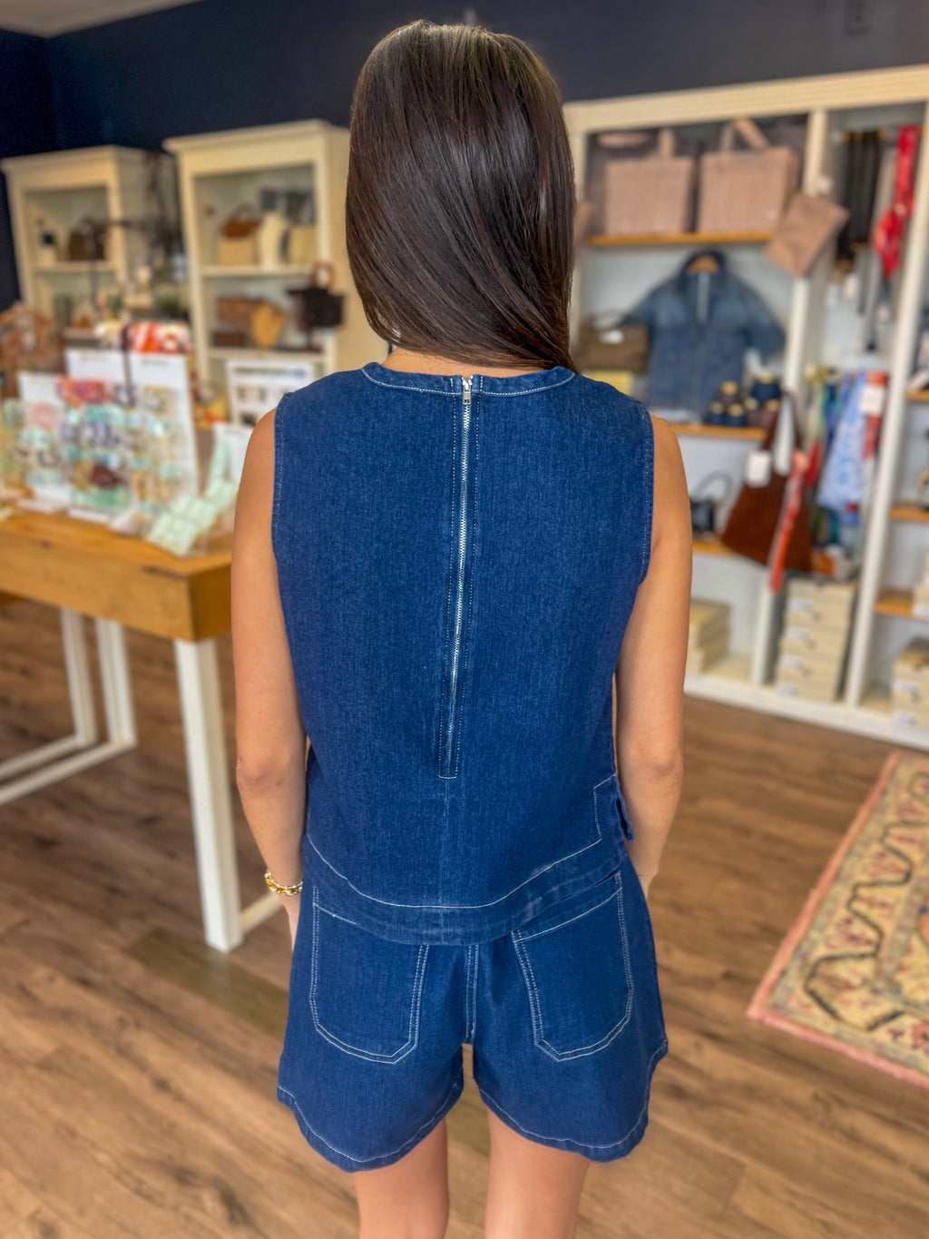Denim Top and Shorts Set