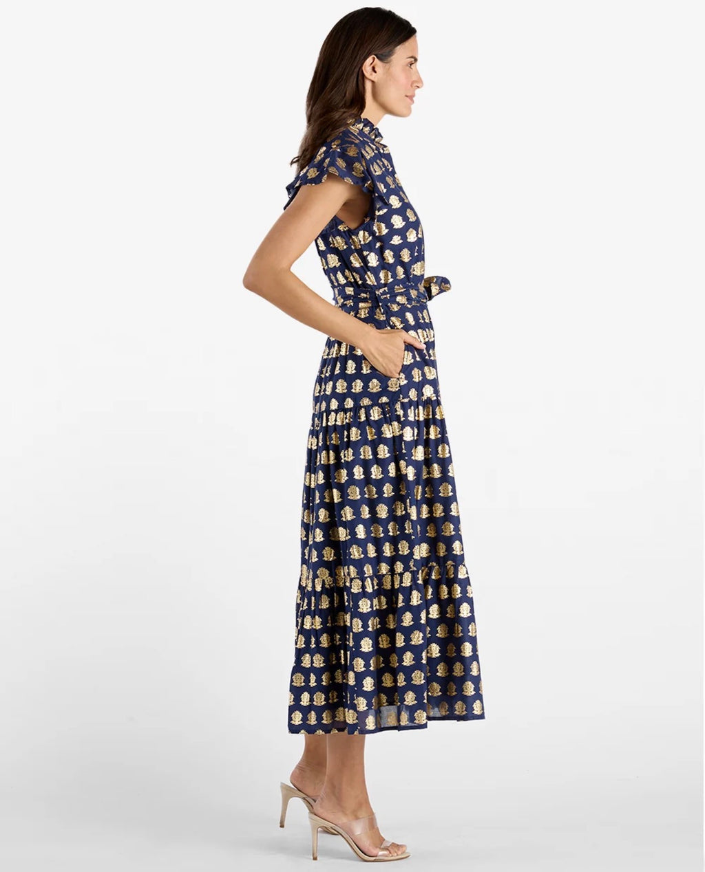 Mirabella Foulard Gold and Navy Dress