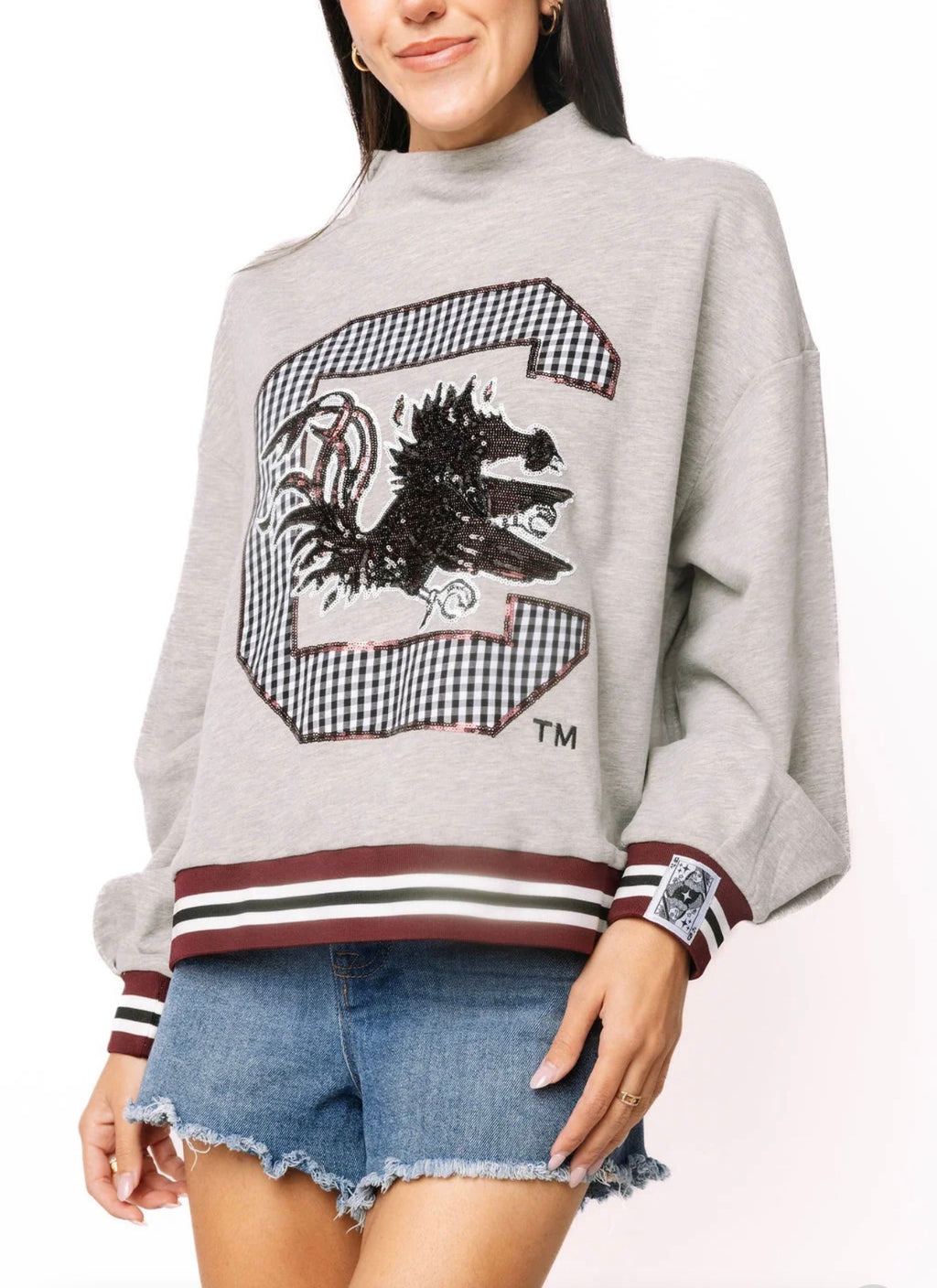 Carolina Gingham Logo Mock Neck Sweater