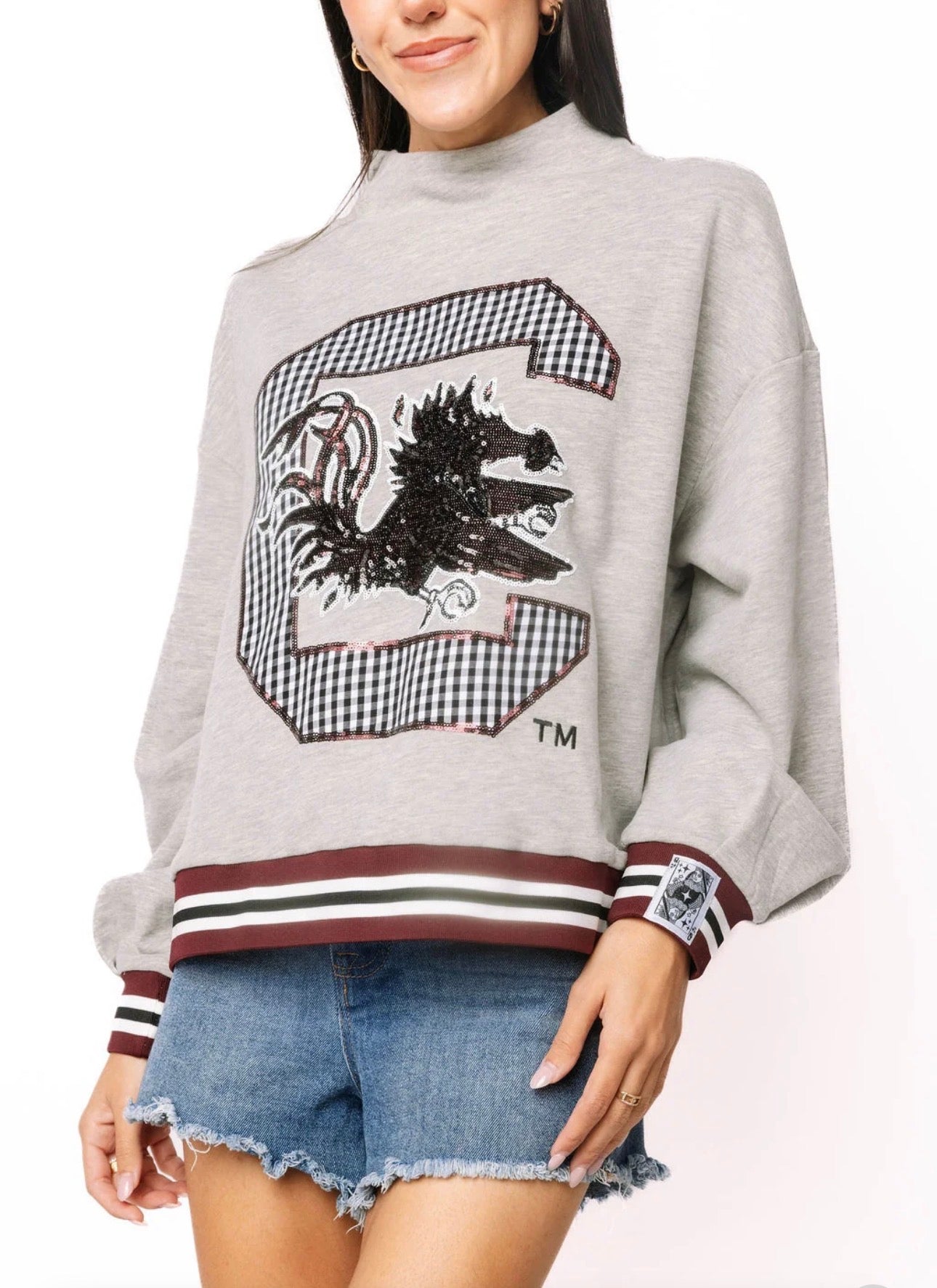 Carolina Gingham Logo Mock Neck Sweater