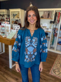 Teal Embroidered Top