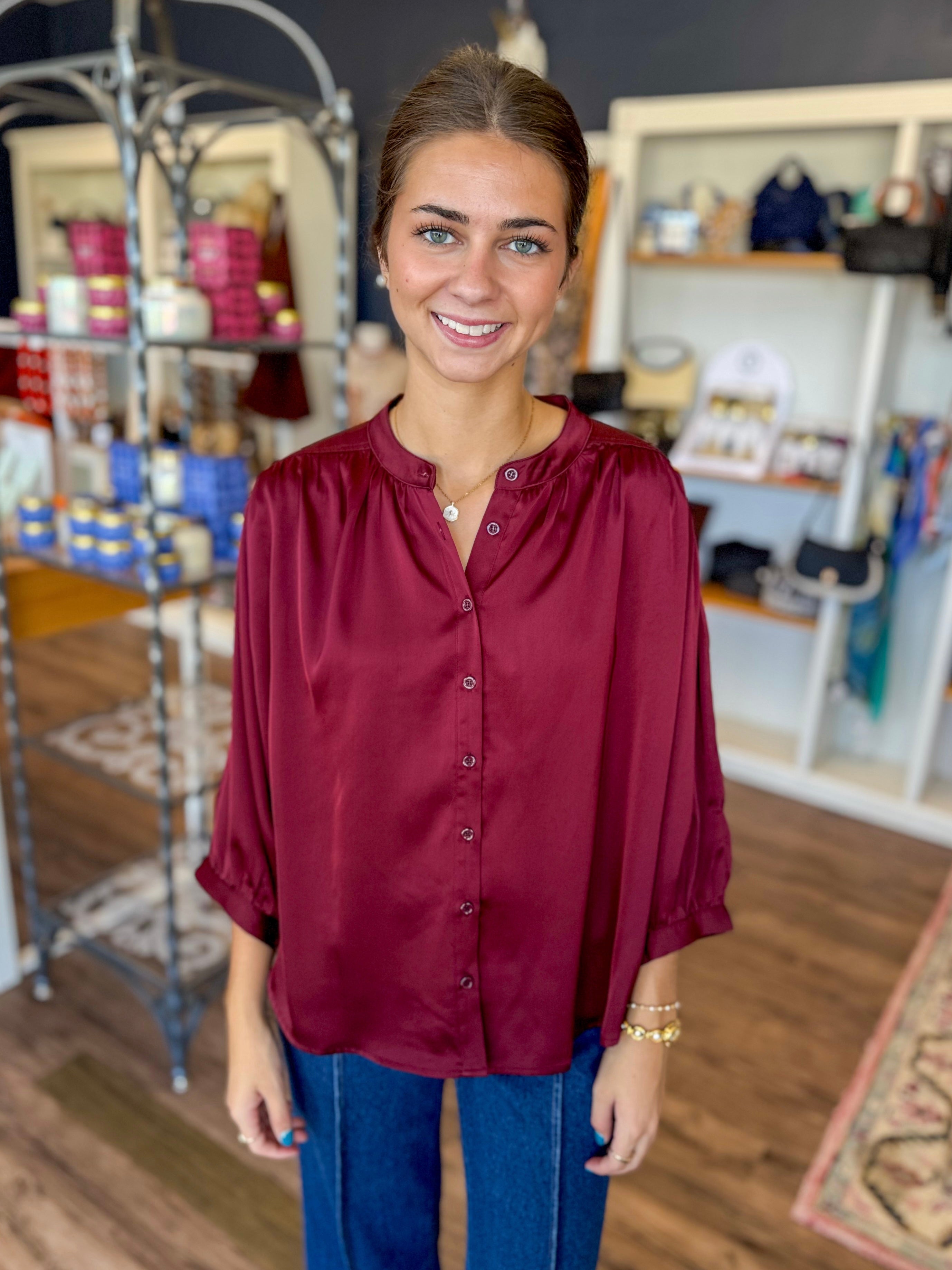 Maroon Satin Like Blouse