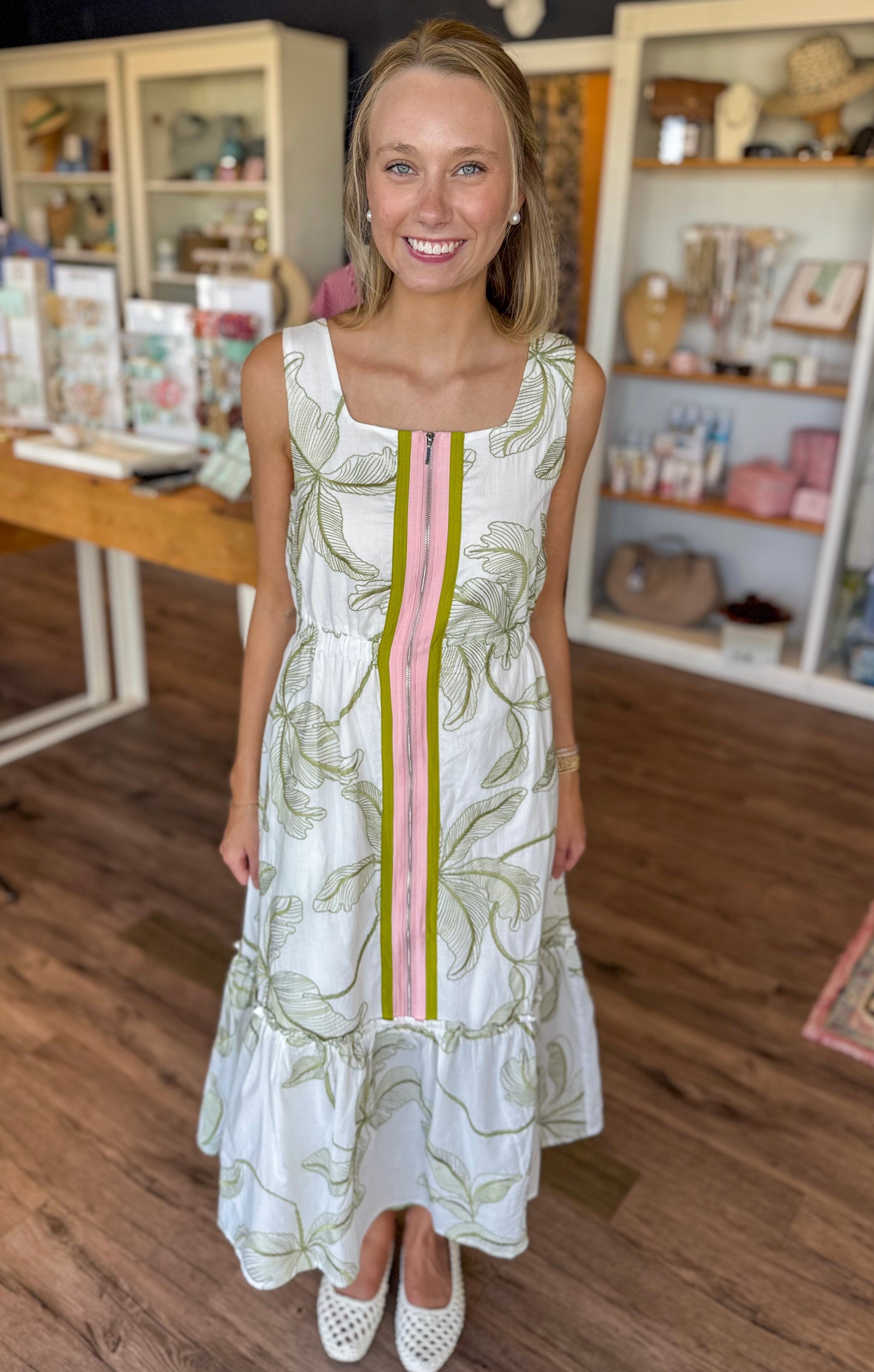 Soft Sage Floral Zip Front Dress