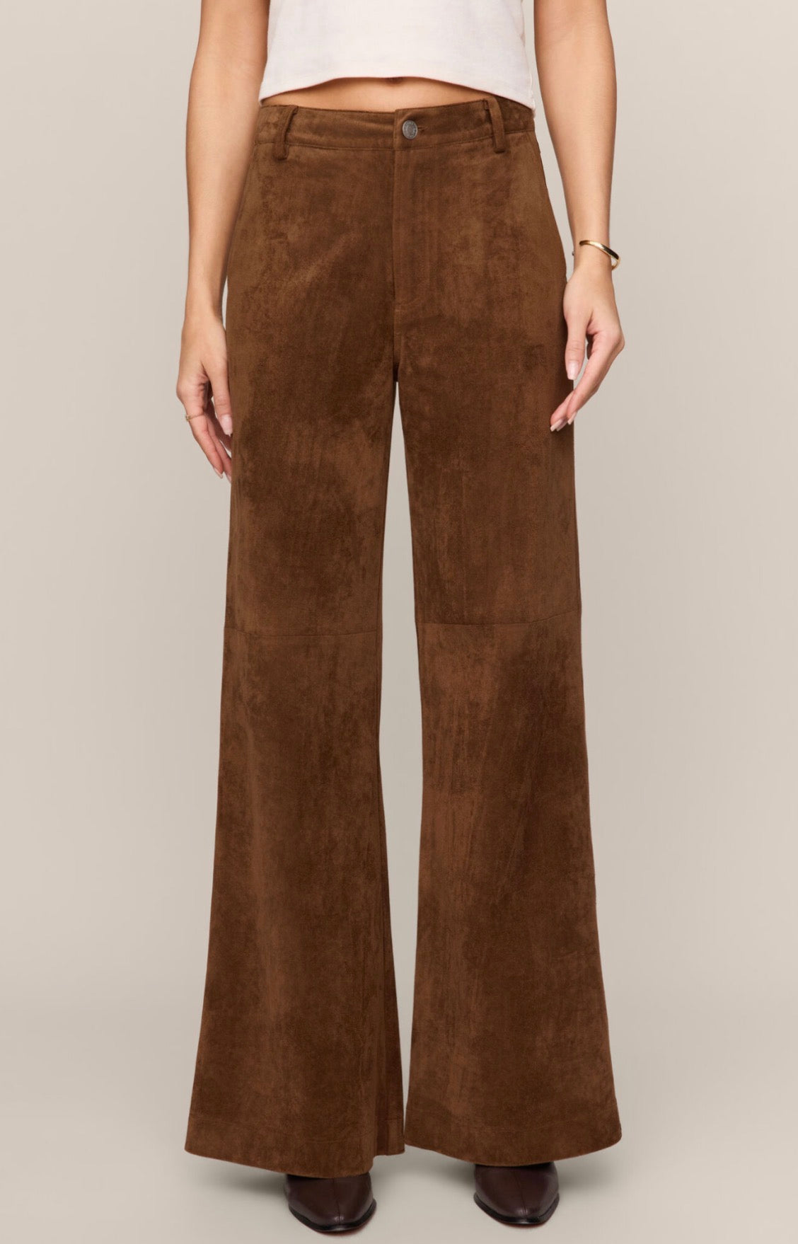 Cecile Mid Rise Wide Leg Suede Pants