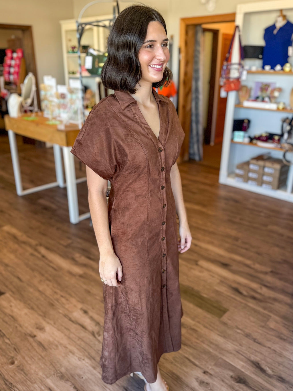 Brown Suede Maxi Dress
