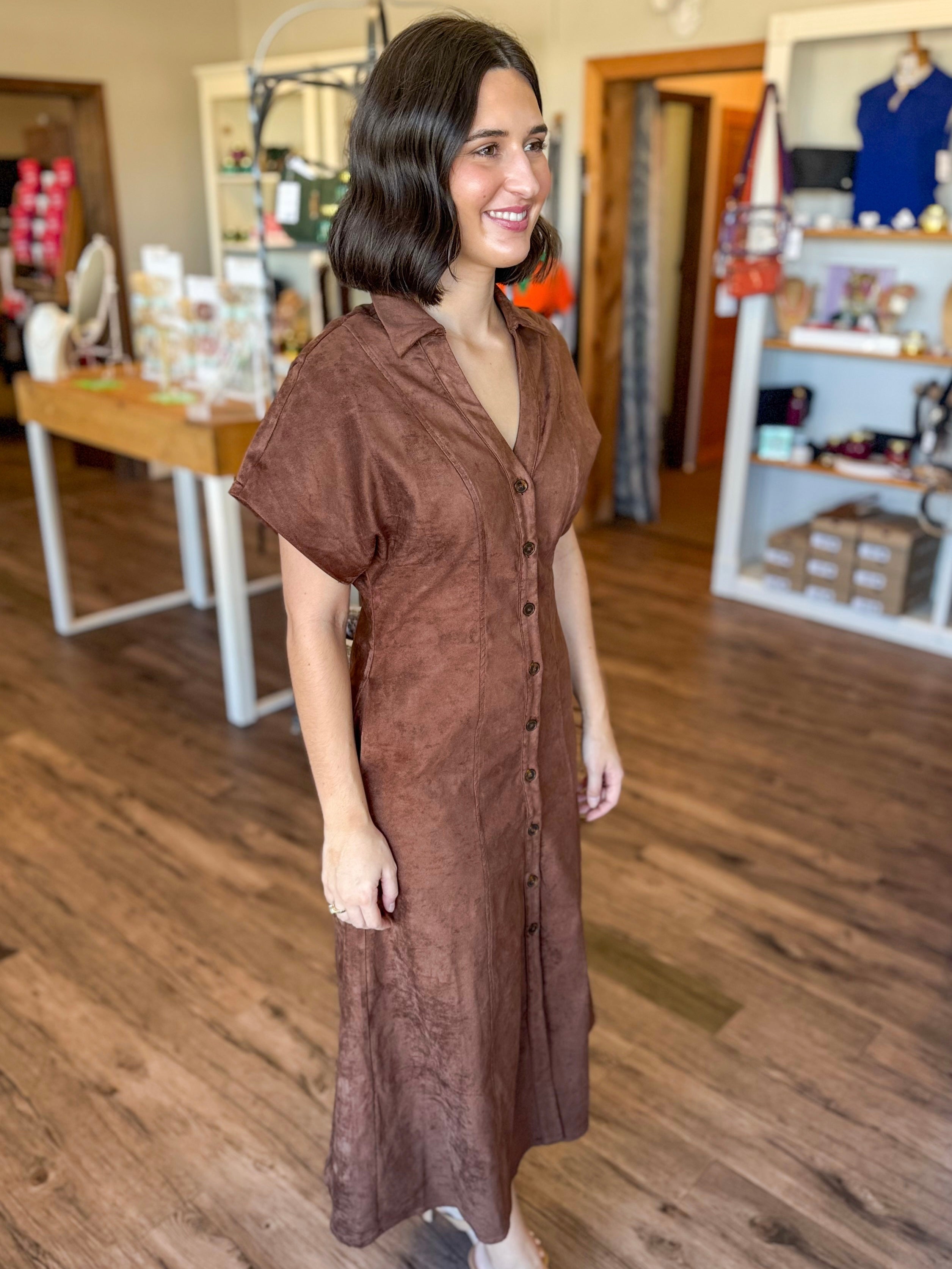 Brown Suede Maxi Dress